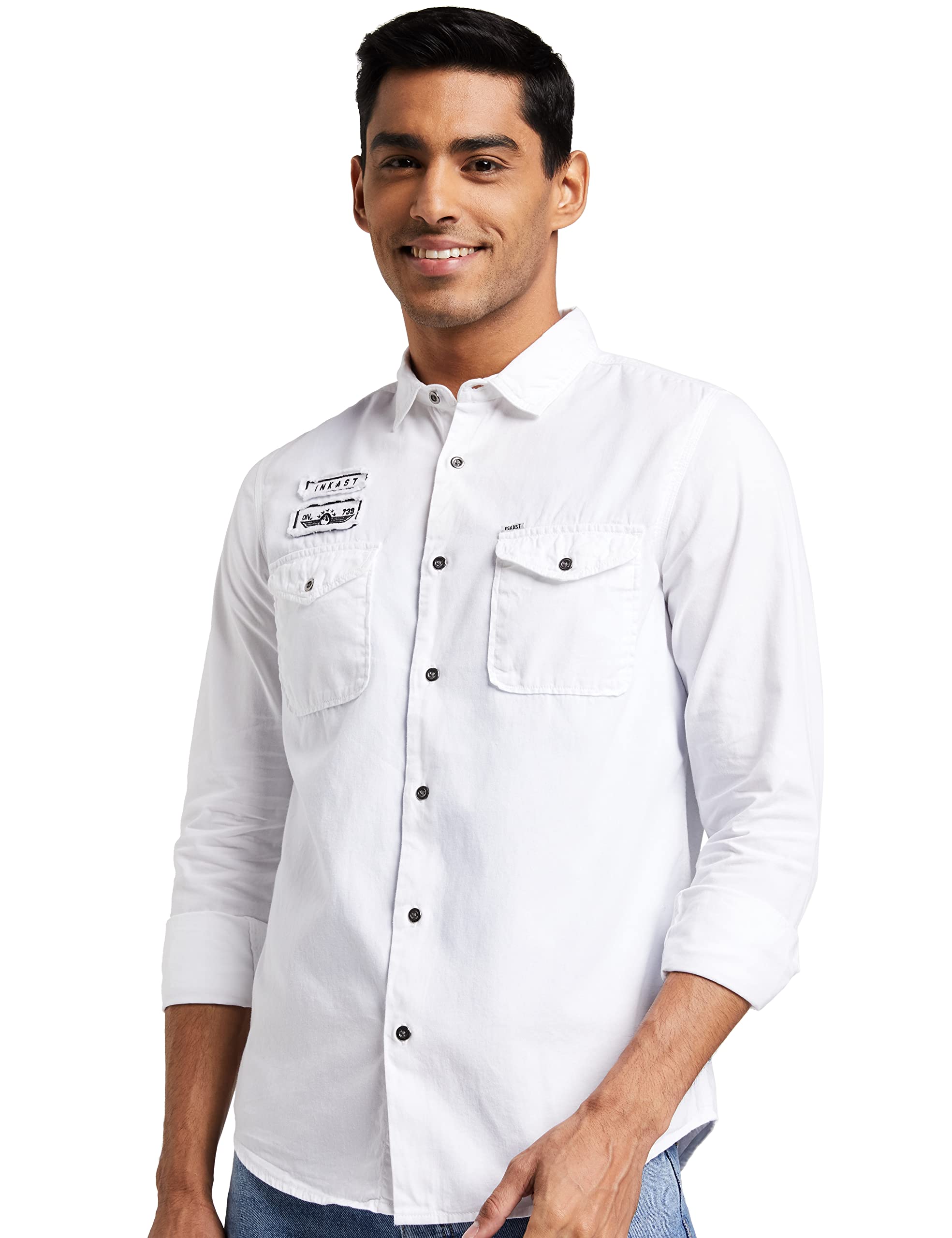 Amazon Brand - Inkast Denim Co. Men's Slim Casual Shirt (IN-S-02_White 3XL) 1