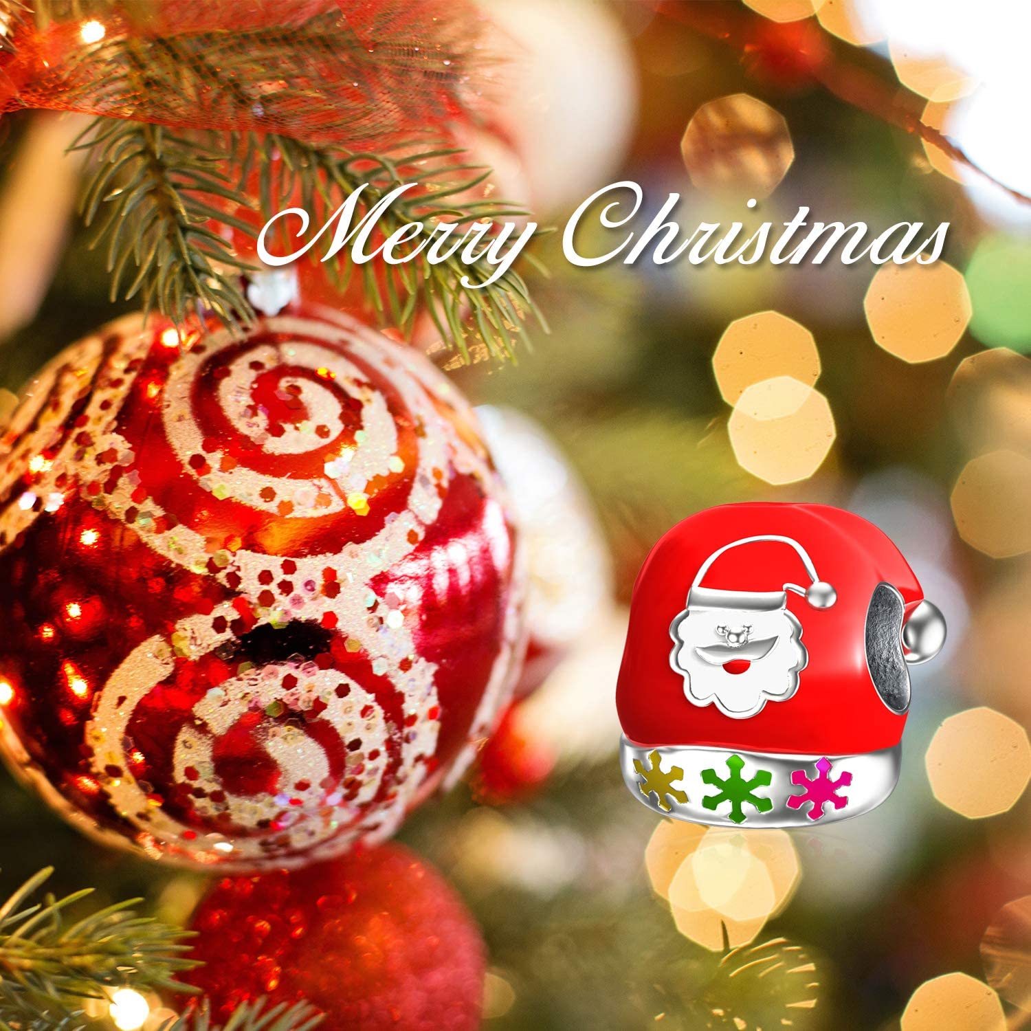 LONAGO Christmas Santa Hat Charm for Bracelet Christmas Santa Hat Necklace 925 Sterling Silver Christmas Gifts 5