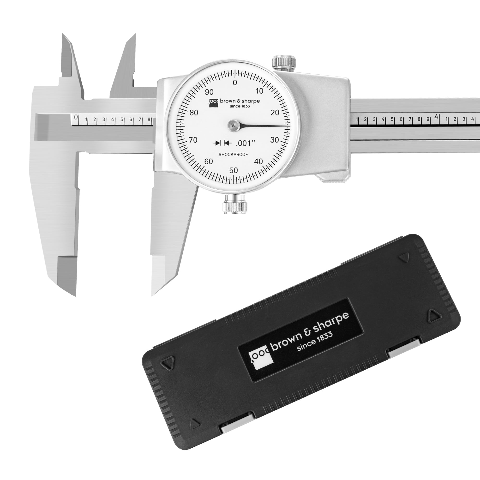 Brown & Sharpe 6-Inch Dial Caliper – Precision Stainless Steel Measuring Tool, White Dial, 0.001" Resolution, Hardened Construction, Shockproof Movement