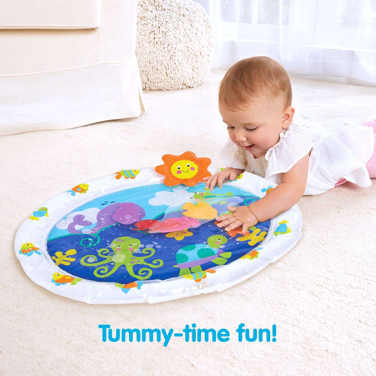 Kidoozie Pat 'n Laugh Water Mat for Infants and Toddlers Ages 3-18 Months; Encourage Tummy Time with 6 Fun Floating Sea Friends to Discover 4