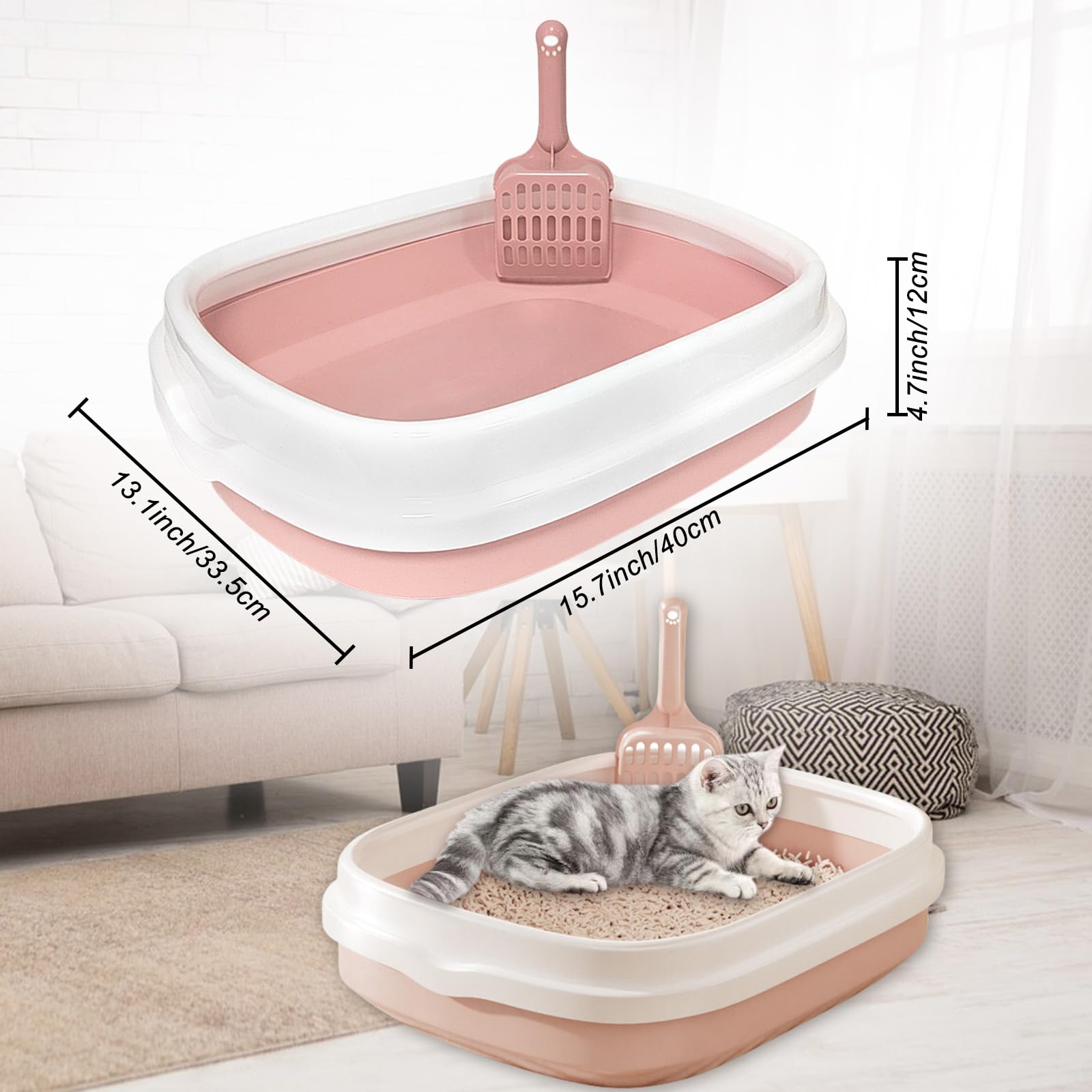 Hlimior Kitten Starter Kit, 15-Piece Cat Essentials Set Includes Litter Box, Toys, Collars, Scratch Pad, Nail File, Automatic Feed Bowls, Grooming Gloves (Pink) 4