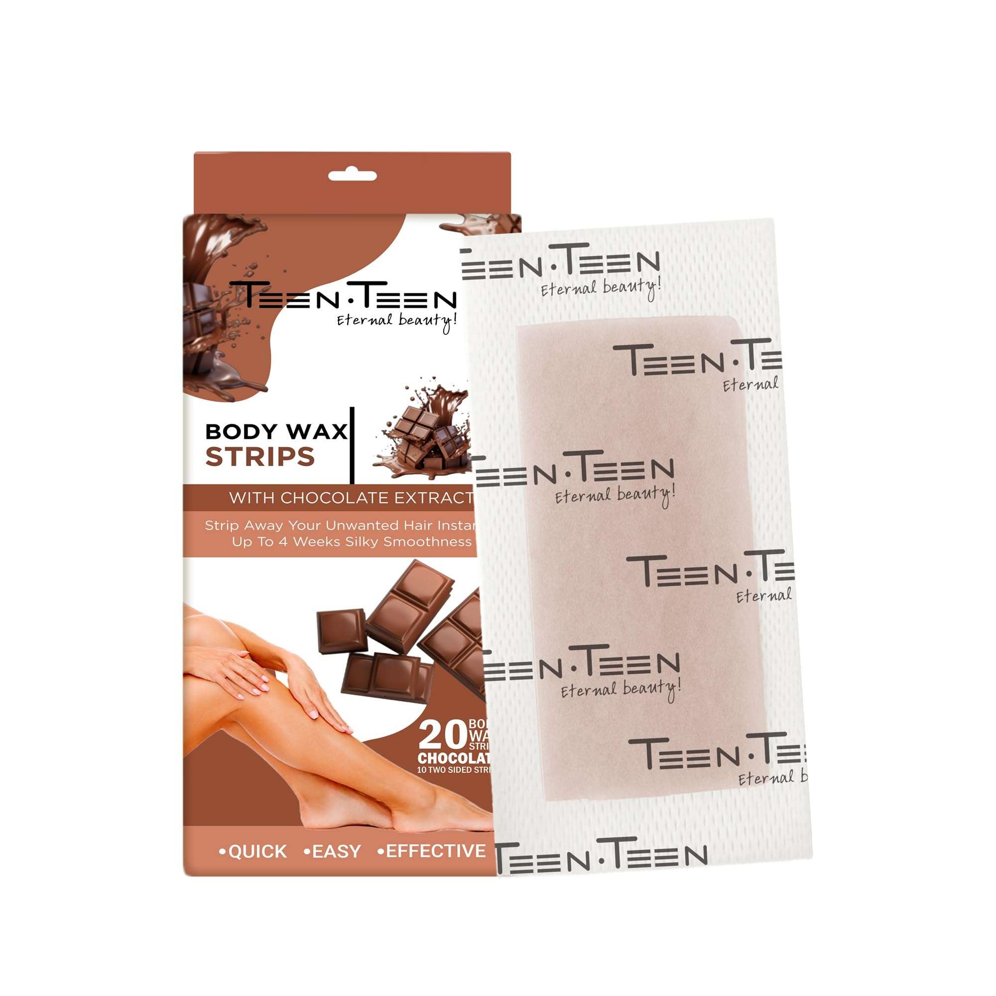 TEEN TEEN Body Wax Strips for Women | 20 Non-Woven Waxing Strips for Face, Legs, Underarms | Removes Unwanted Hair for Smooth, Long-Lasting Results, Chocolate, 20Pcs 1