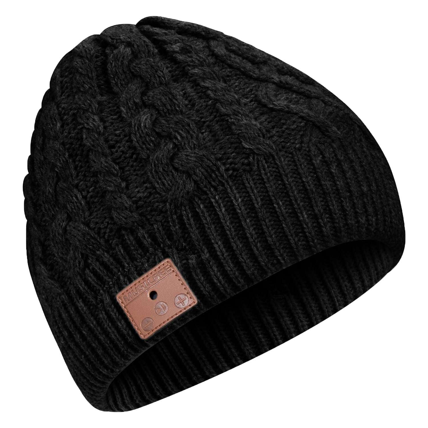 MUSICBEE Bluetooth Beanie，Bluetooth V5.2, 24 Hour Play time, Built-in Microphone and HD Stereo Speakers, Wool Lined for Outdoor Homes and Gifts - Neutral(Black 1