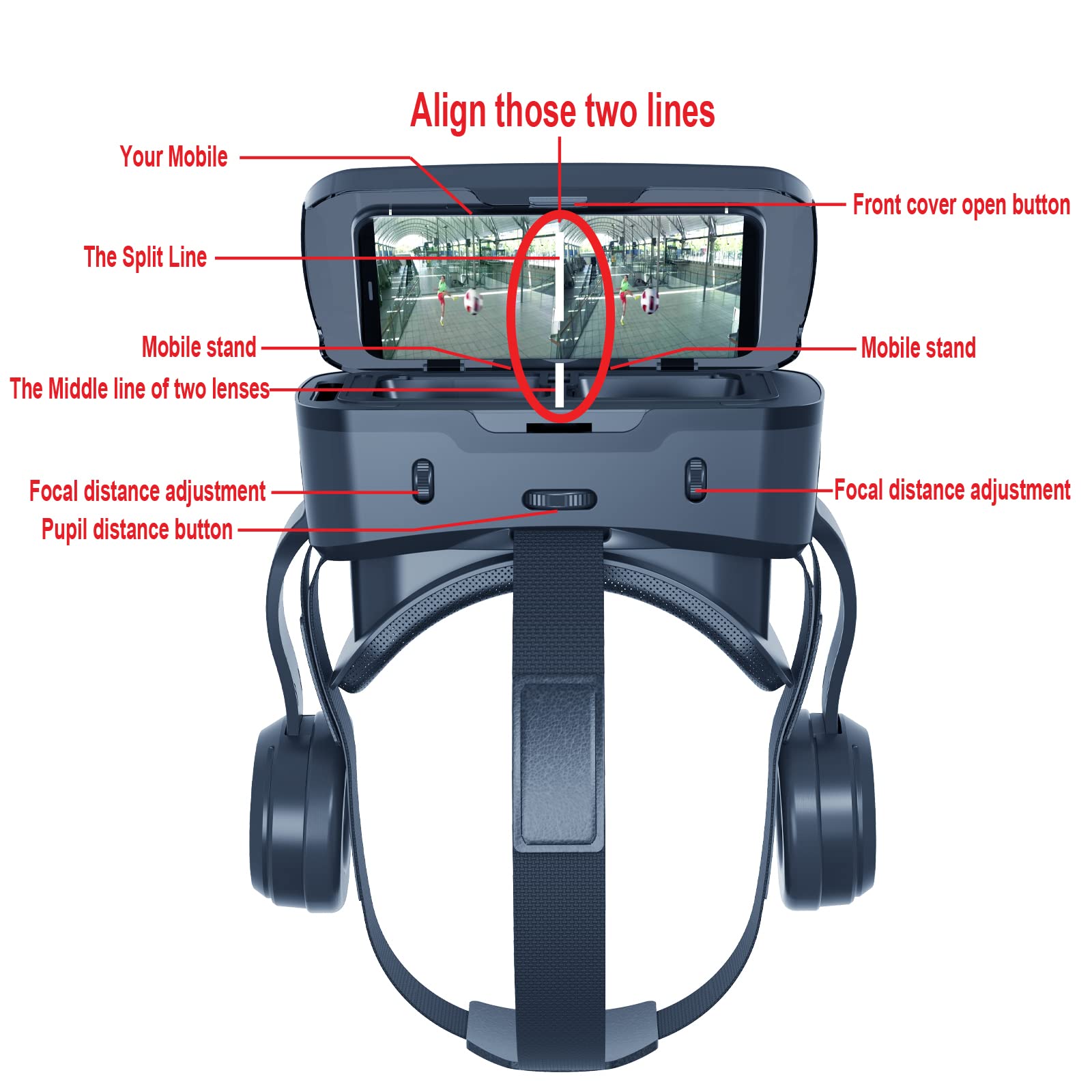 VR Headset Virtual Reality Headset 3D Glasses with 120°FOV, Anti-Blue-Light Lenses, Stereo Headset, for All Smartphones with Length Below 6.3 inch Such as iPhone & Samsung HTC HP LG Etc. (B) 4