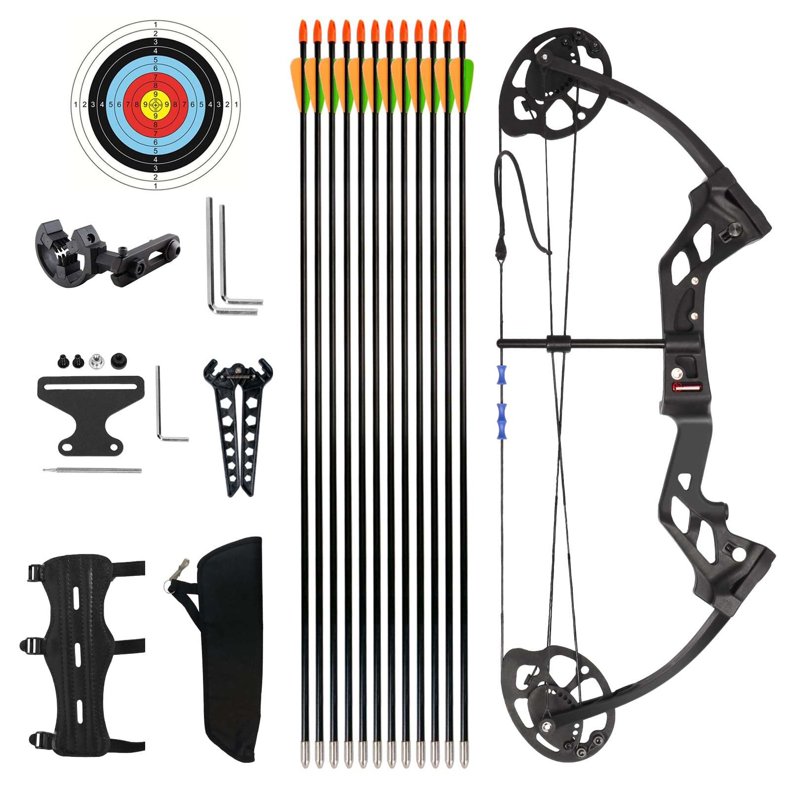 WUXLISTY Compound Bow and Arrow for Youth and Beginner, Archery Bow Set for Kids 8-12, 16-20 lbs Draw Weight, 17.3"-26" Draw Length (Black) 1