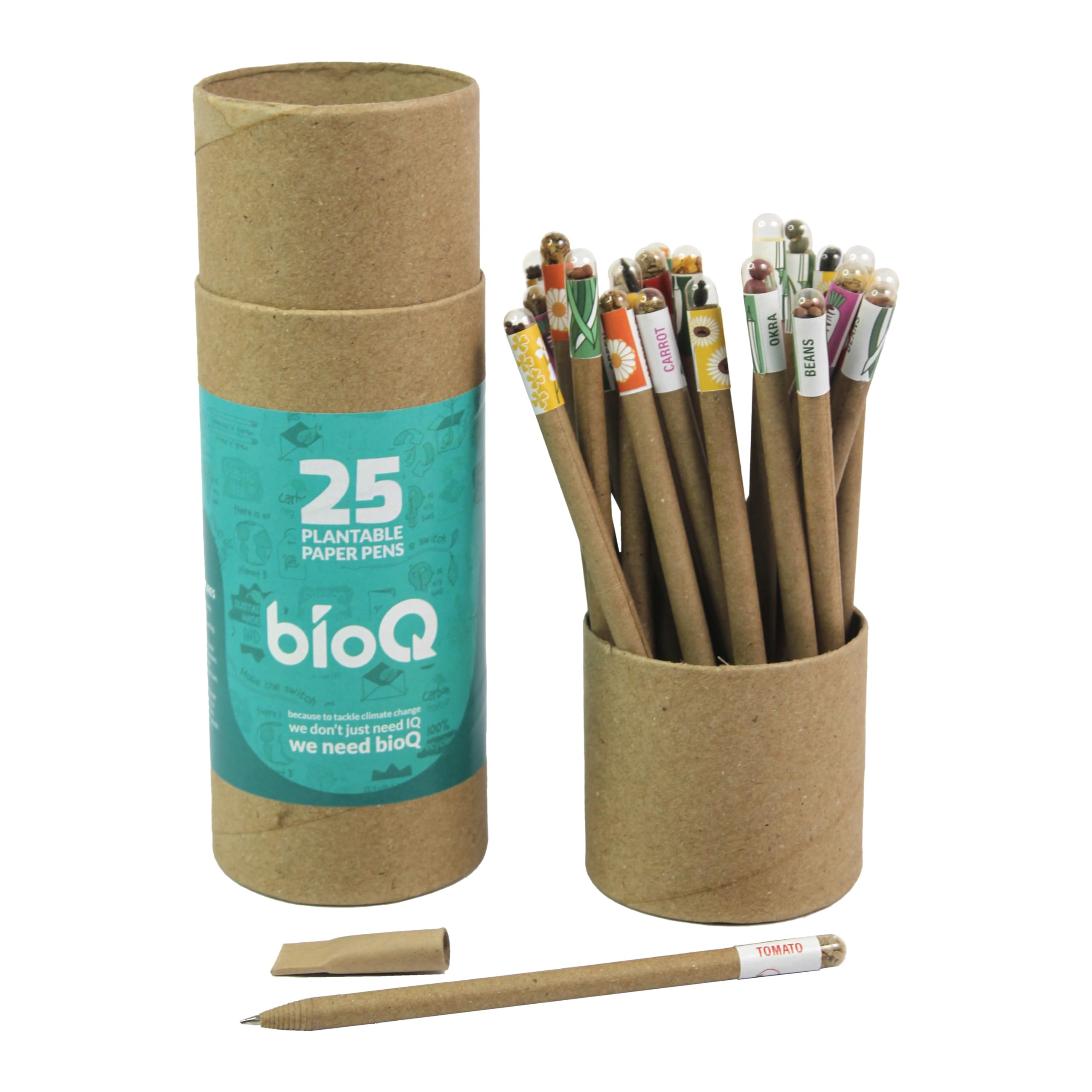 bioQ Box Of 25 Plantable Seed Pens|Eco Friendly Box For Offices|Recycled Paper Bulk Packaging|Grow Plants From Pens|100% Bio-Degradable Pen Body,Blue 1