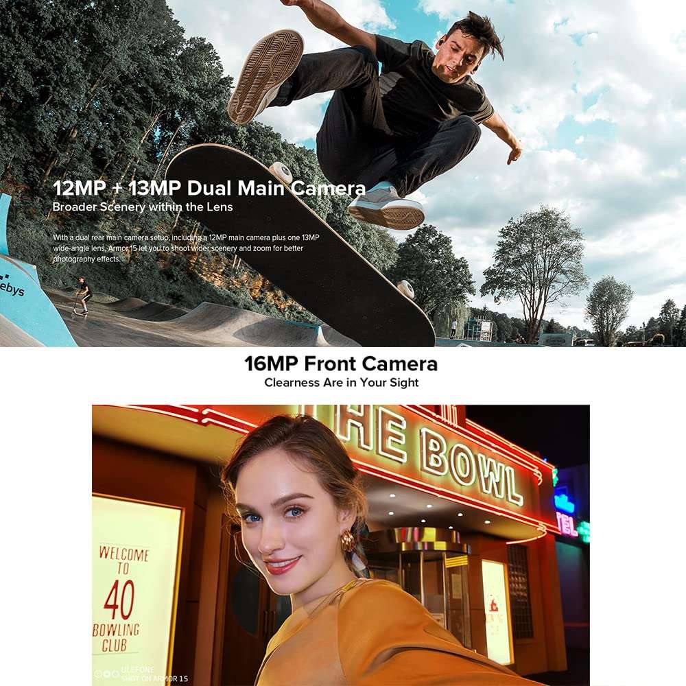 Ulefone Armor 15 Rugged Phone, Android 12 4GB+64GB, 16MP Camera + 8MP Camera, 5.93" HD+ Screen 9600mAh Battery Dual 4G Rugged Phone Support NFC GPS 5