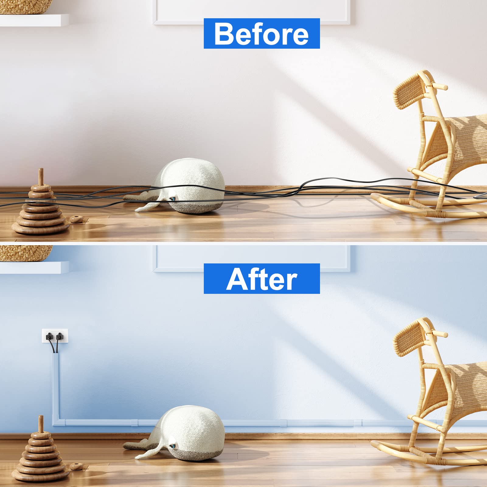 125in Cord Hider - Yecaye Self-Latching Cord Cover - TV Wire Hider on Wall - Snap-on Design Cable Raceway - Easy Install Cable Concealer Cord Management Home Office - 8X L15.7in W0.95in H0.55in 6