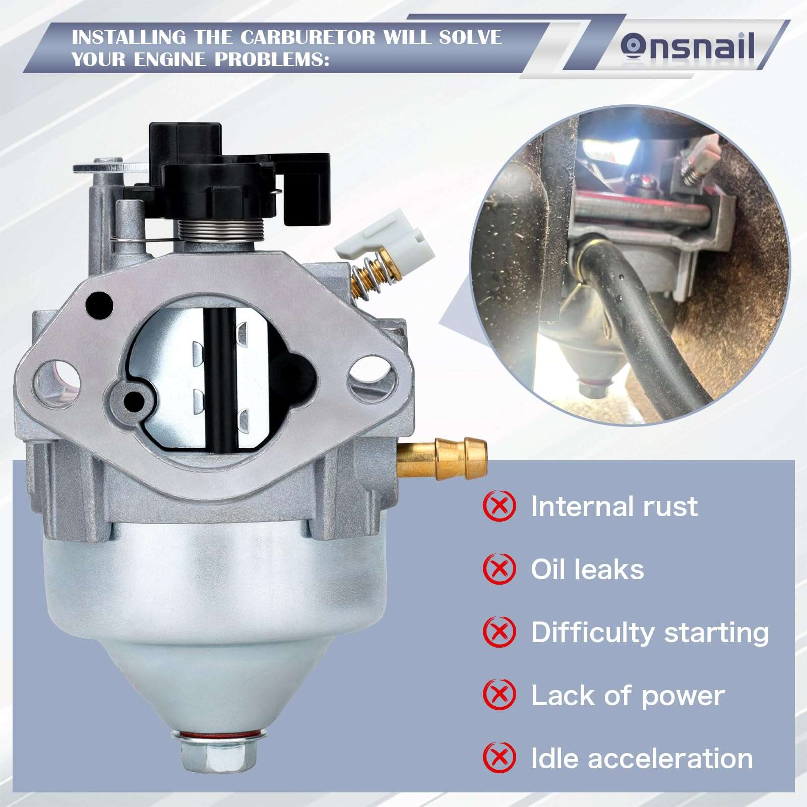16100-Z9L-811 Carburetor for Honda GCV170LA HRN216 HRX217 Lawn Mower Pressure Washer Replace#16100-Z9M-811 with Air Filter & Gaskets Kit 5