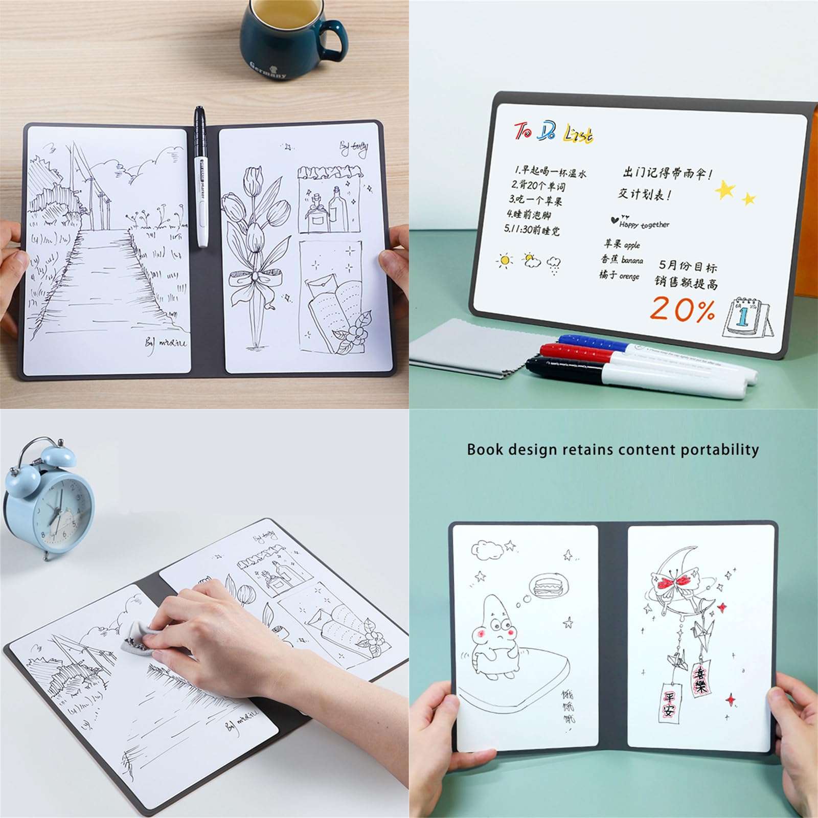 Double-Side Magnetic Board Notebook with Erasable Marker Portable Writing Board for Office Meeting Writing Drawing 3