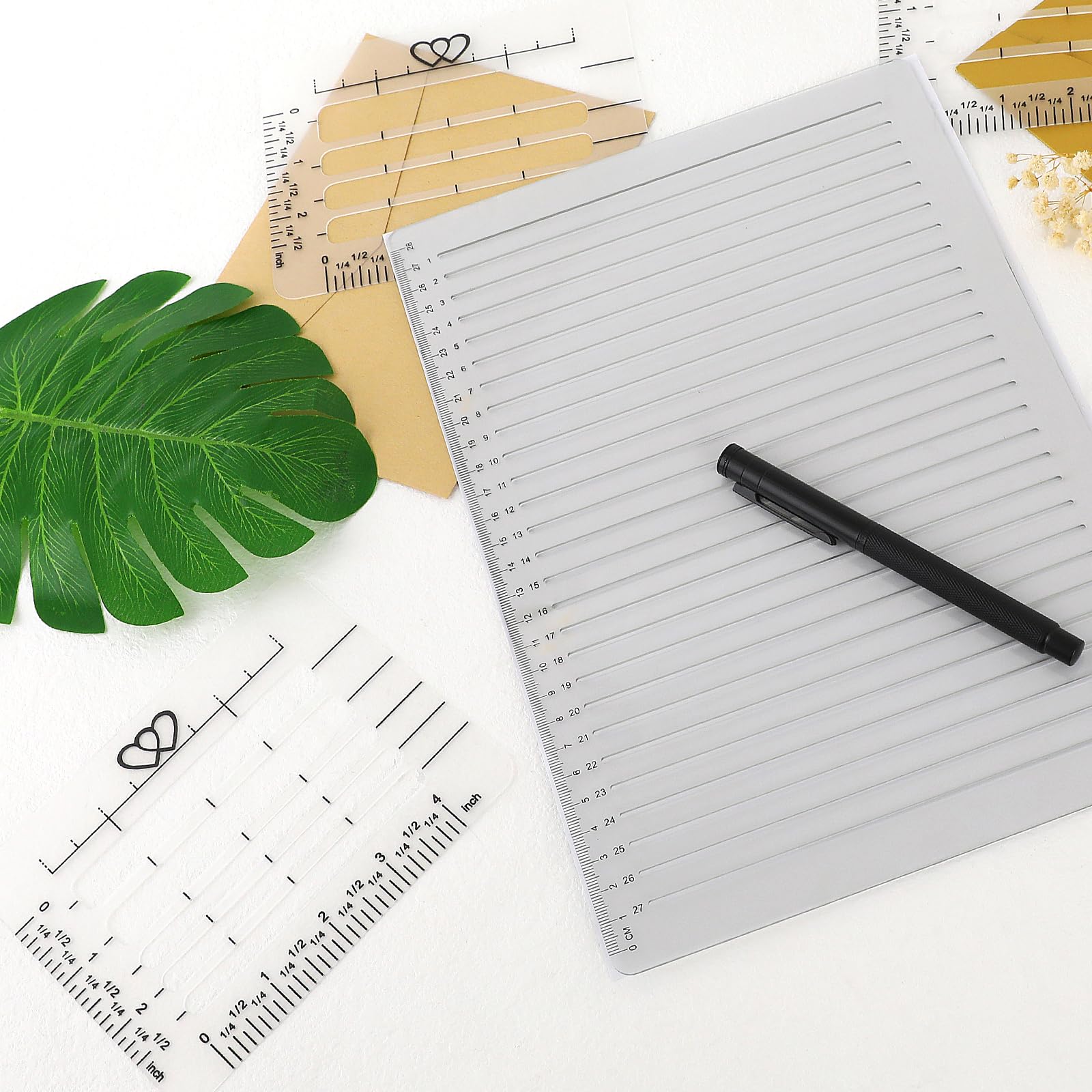 5 Pack Lettering Guide Stencil Set Straight Line Stencil for Journaling and Envelope Addressing Line Drawing Templates 11 Inch Scale Spacing Calligraphy Ruler for Card Paper Lettering Writing 6