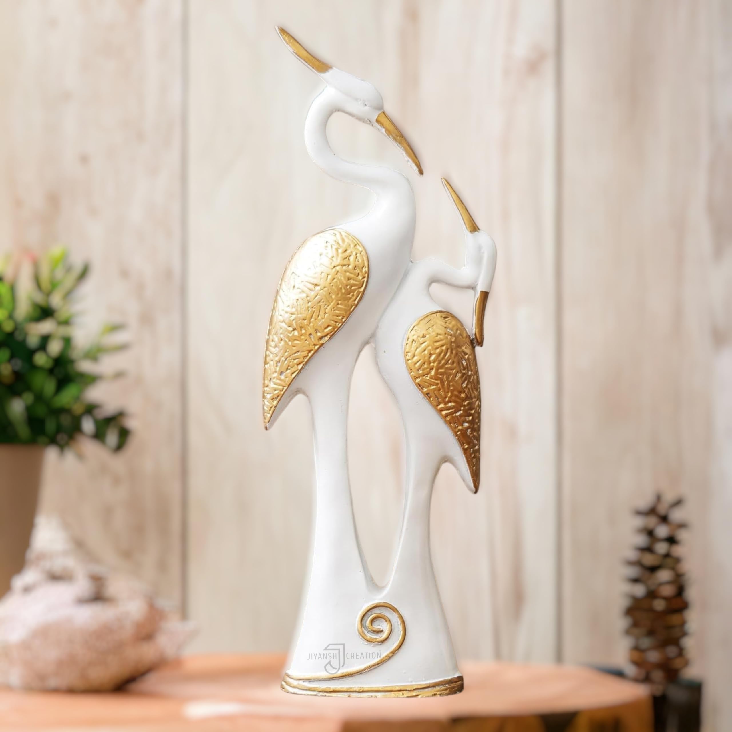 J JIYANSH CREATION Lucky Kissing Duck Swan Pair Showpiece for Home Decor | Living Room (White)