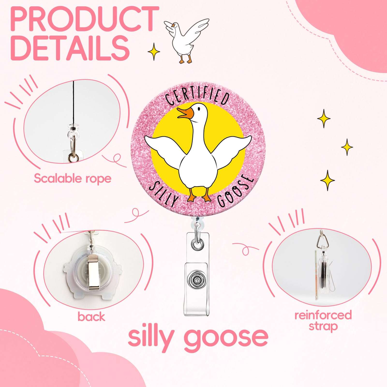 12 PCS Funny Silly Goose Badge Reel Goose Badge Holder Clip Nurse ID Badges Clip Nurse Retractable ID Card Holder Cute Badges Reel for Doctor Student Medical Coworker Work Accessories Bulk Gifts 4