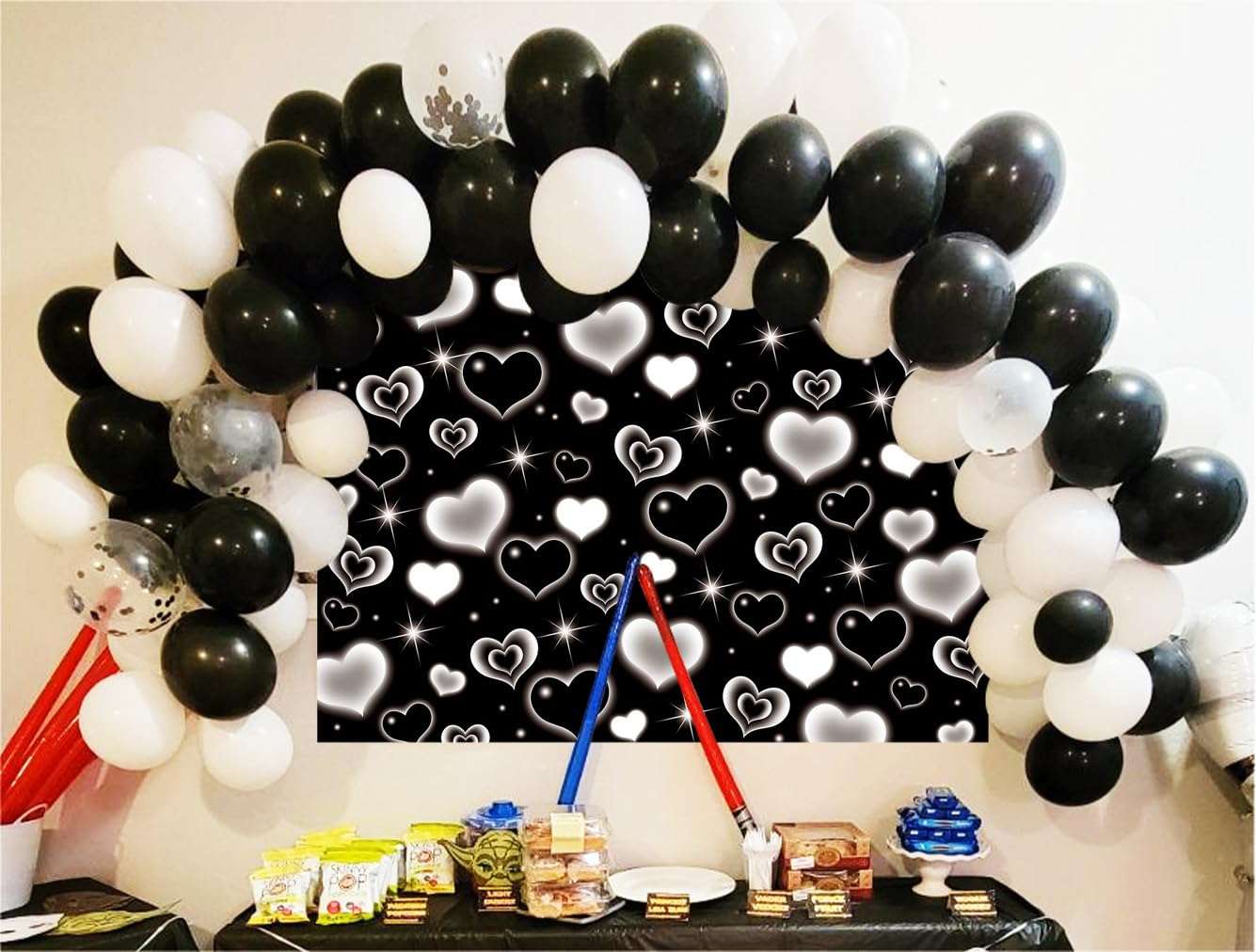 Black Heart 2000s Backdrop Banner Sweet Y2K Photography Background Early 2000s Party Decorations Photo Banner Props Supplies (Black, 8x6FT(2.4m x 1.8m)) 4
