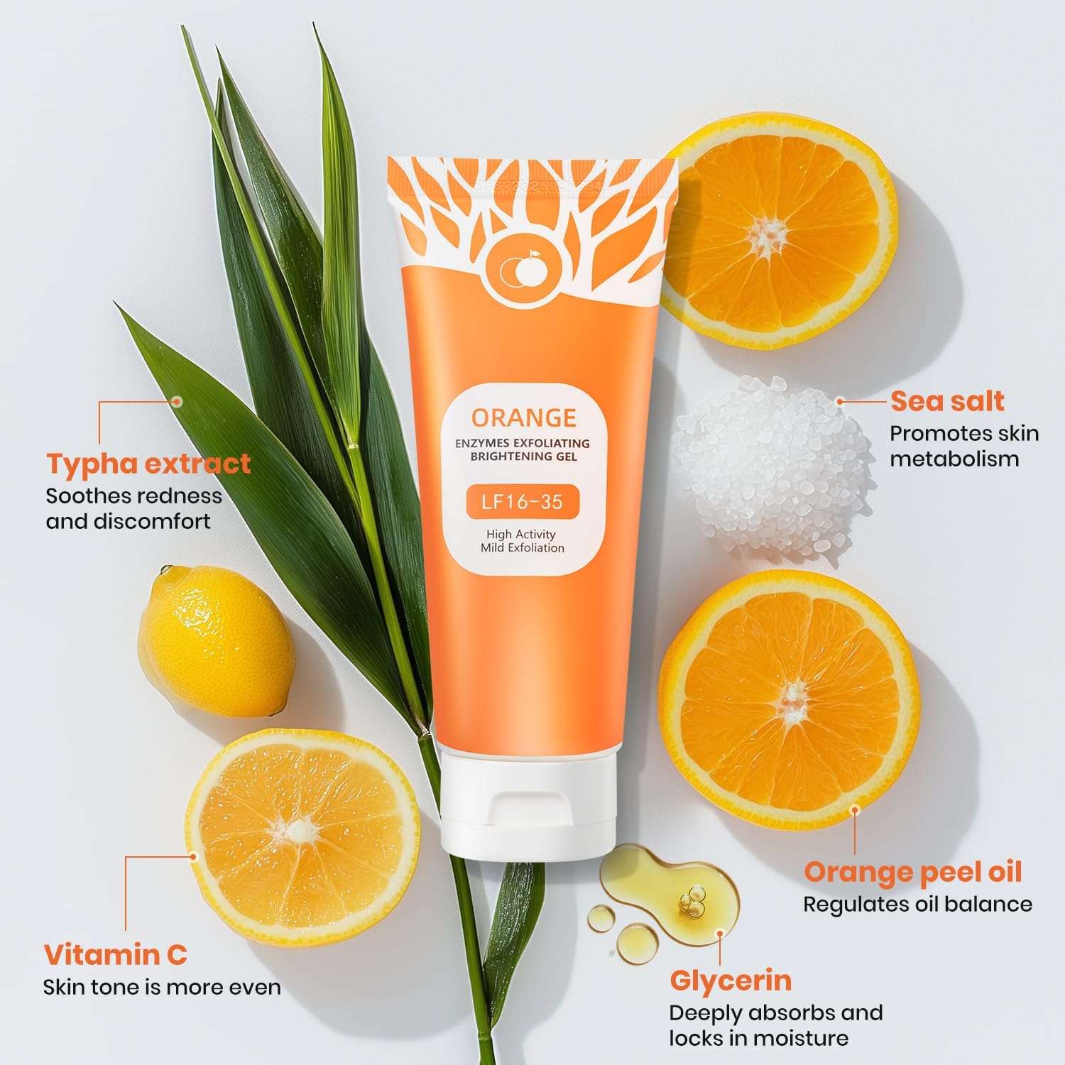 COZIESS Orange Exfoliating Gel for Face & Body - Deep Cleansing Moisturizing Scrub with Enzymes, ExfoliatorOrganicFacial Formula to Remove Blackheads & Smooth Skin, Suitable for All Skin Types 4