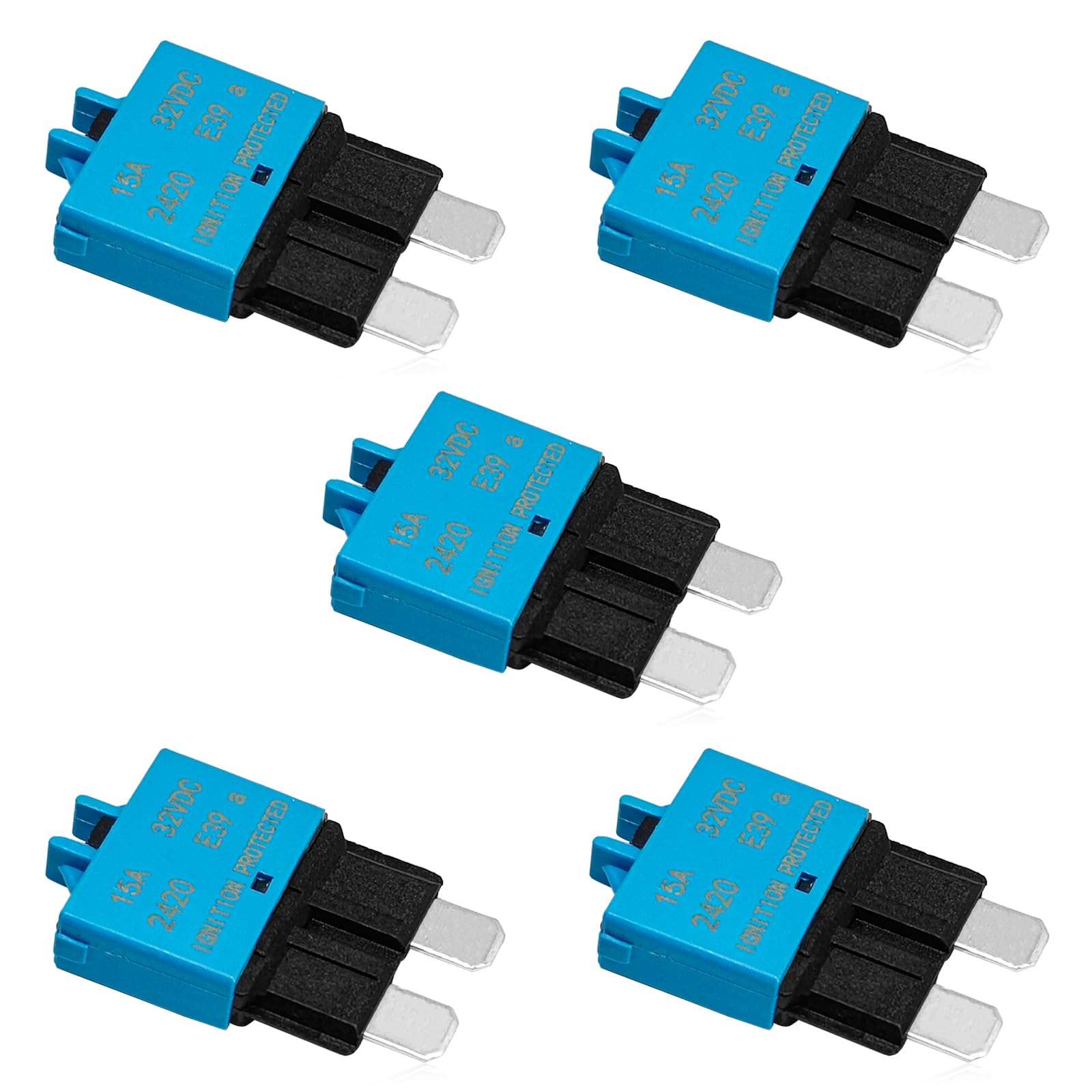 5PCS Manual Reset Low Circuit Breaker Blade Fuse E39-32V 15A Mini Fuse Circuit Breakers for Car Truck RV Automotive Marine Boat Trolling Motor &ATC ATO 32VDC 1