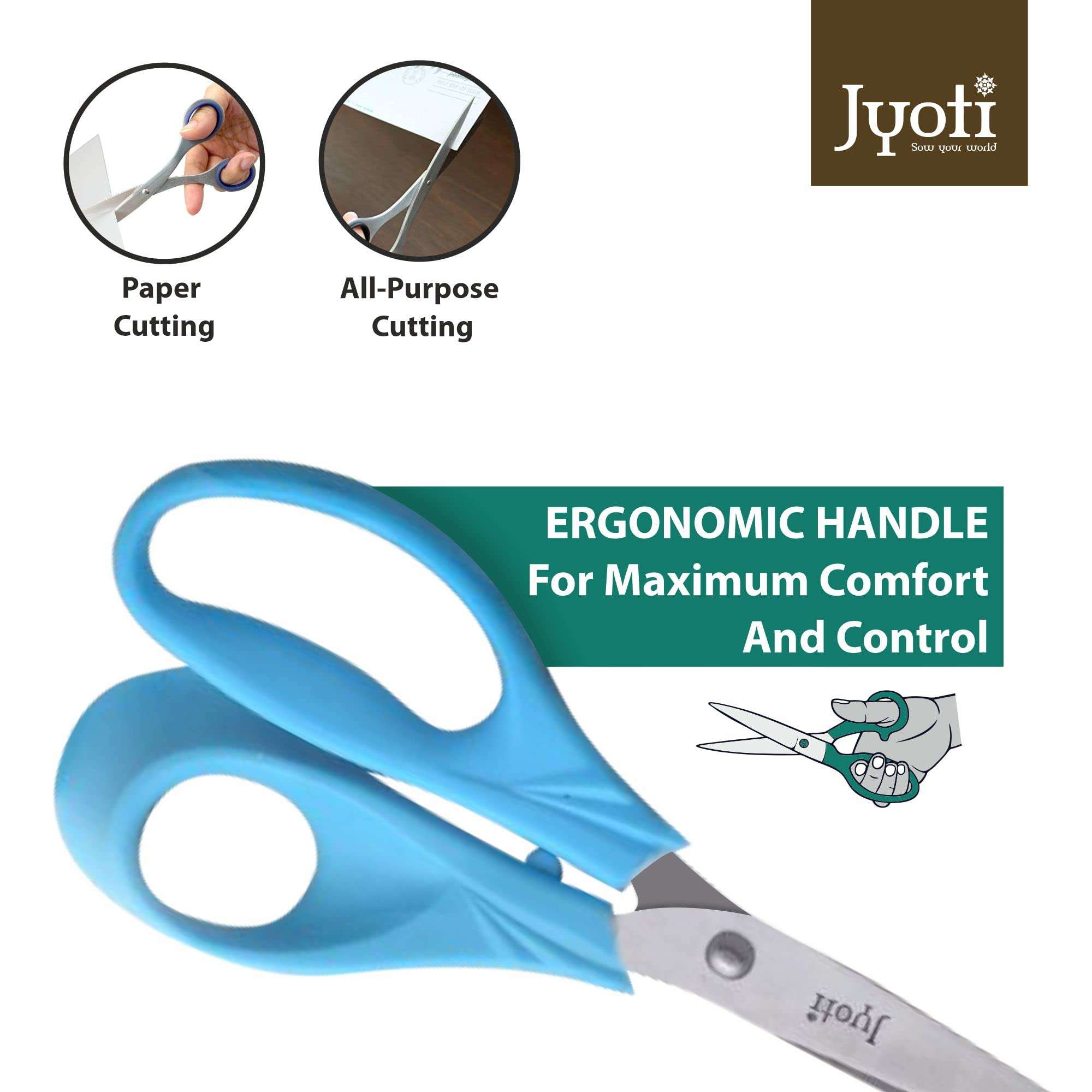 Jyoti Scissor for Dressmaker's Use - 802 (8 Inch) Stainless Steel Blades with Plastic Handle, Optimum Comfort & Pointed Blades, Ideal for Paper Cutting, Household, Sewing, Art and Crafts - Pack of 10 6