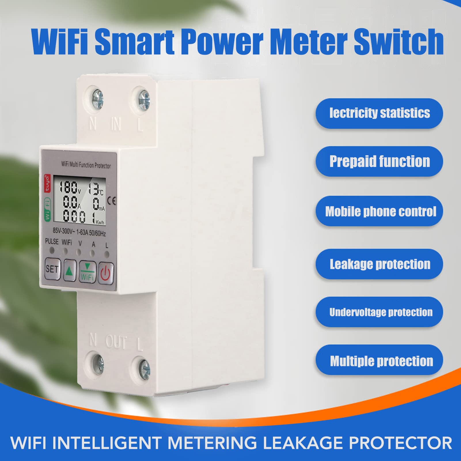 LOCADENCE AC 85~300V 63A WiFi Smart Power Meter Switch, Smart Electricity Energy Usage Watt Monitor Meter, Multi Function Protecto Smart Relay Switch for Tuya APP 4