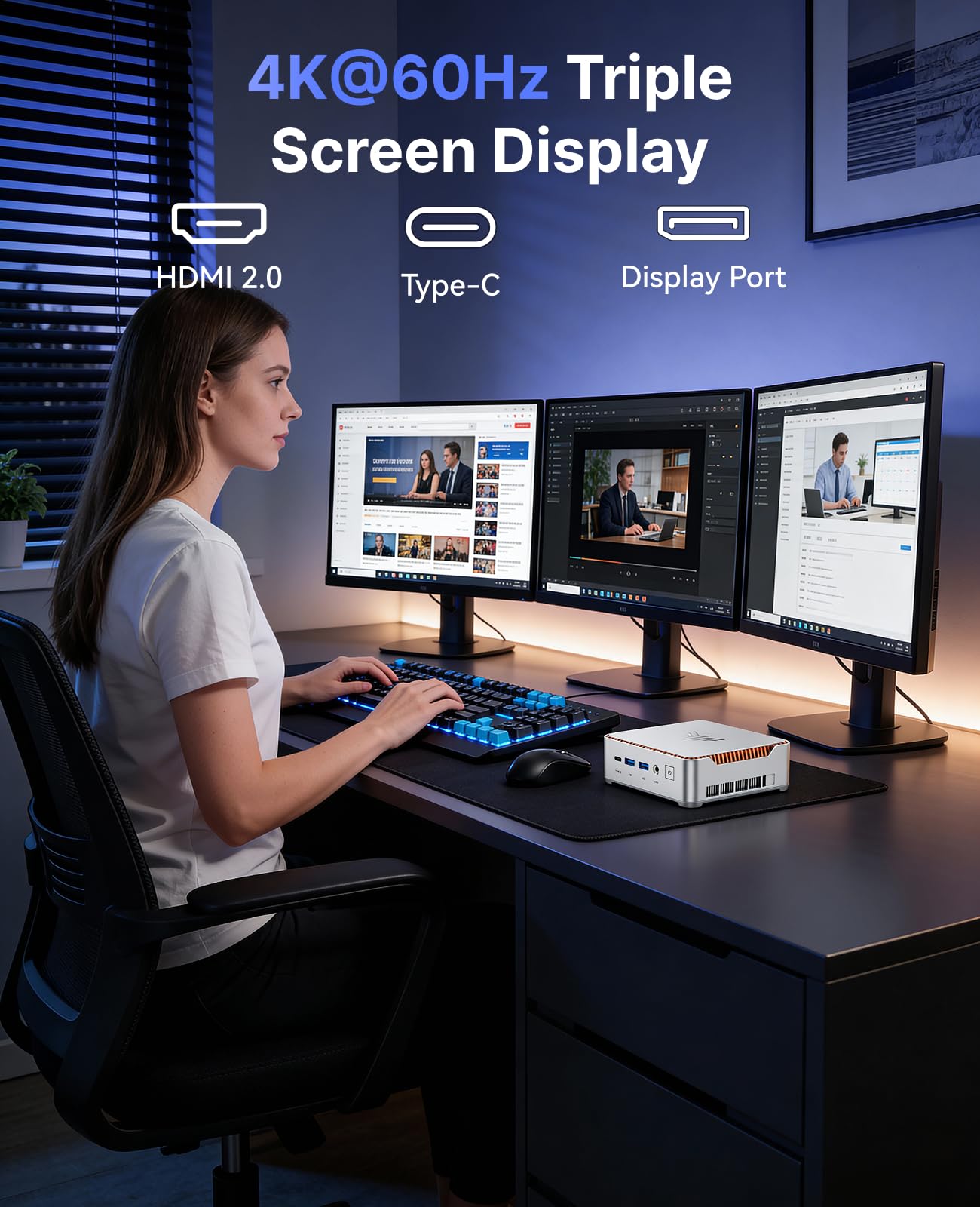 KAMRUI Hyper H2 Mini Gaming PC, Intel Core 14450HX Mini Computers (10C/16T, 4.8GHz), 32GB RAM 1TB PCle4.0 SSD Micro Desktop PC, Triple 4K Display, USB Type-C, WiFi6, BT5.2, Business Office Home 6