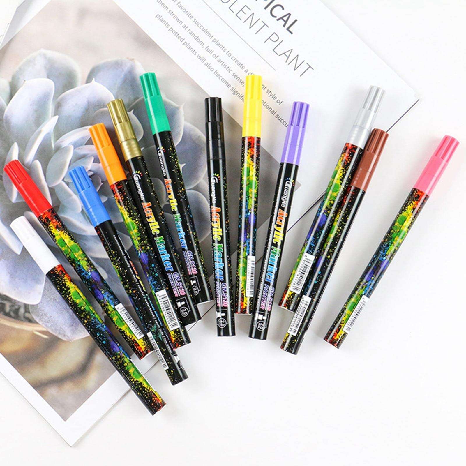 GIANTE 12pcs/Set Acrylic Paint Pens,12 Color Markers 2mm Fine Tip for Rock Painting (59033754GI) 4