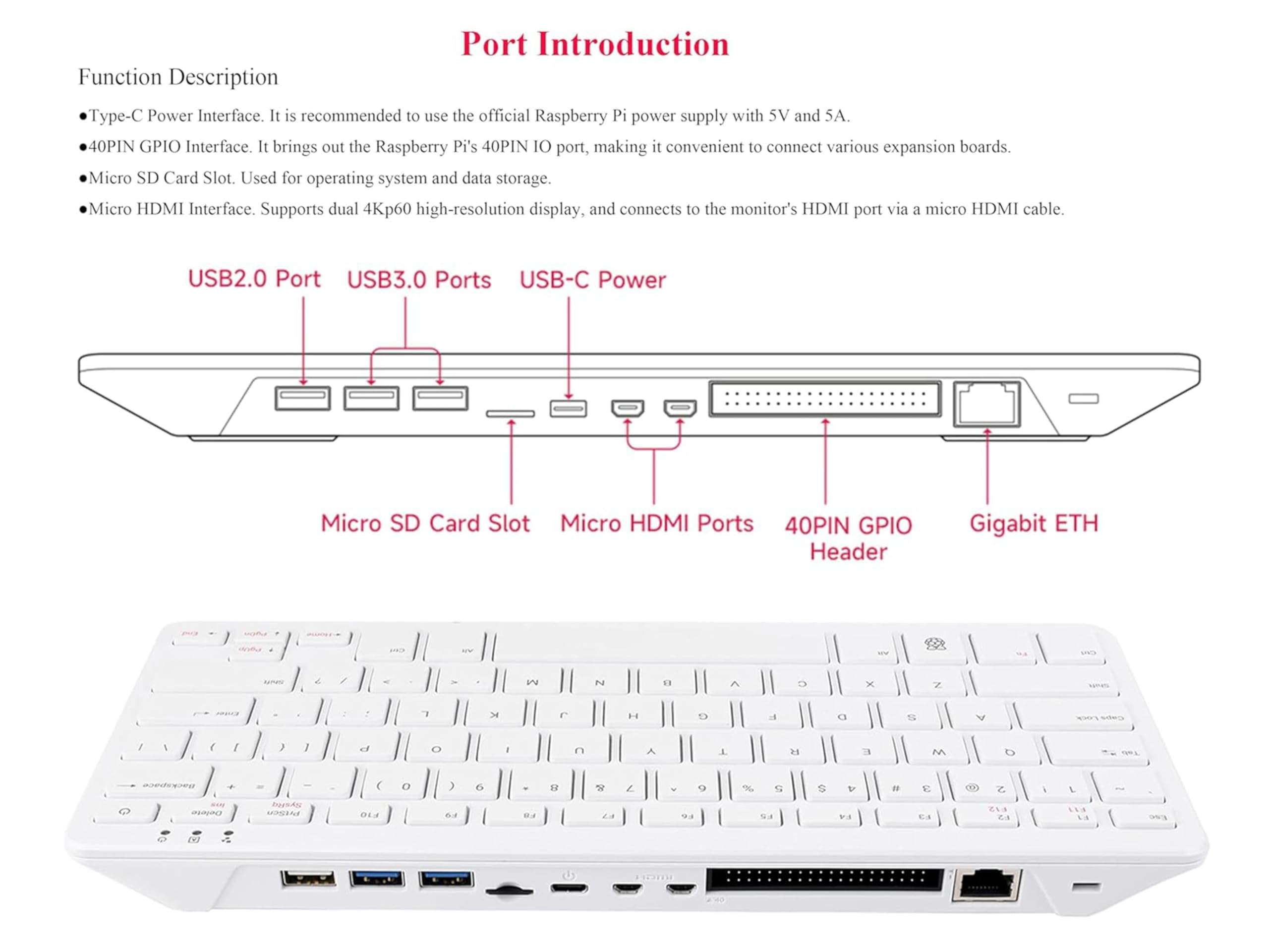 CeedLomi Official RPi 500 Portable Keyboard Computer Compatible with Raspberry Pi 500, Quad-Core 64-bit Arm Processor, Support WiFi/Bluetooth, Comes with Official 32GB Micro SD Card, etc. (6 Items) 5