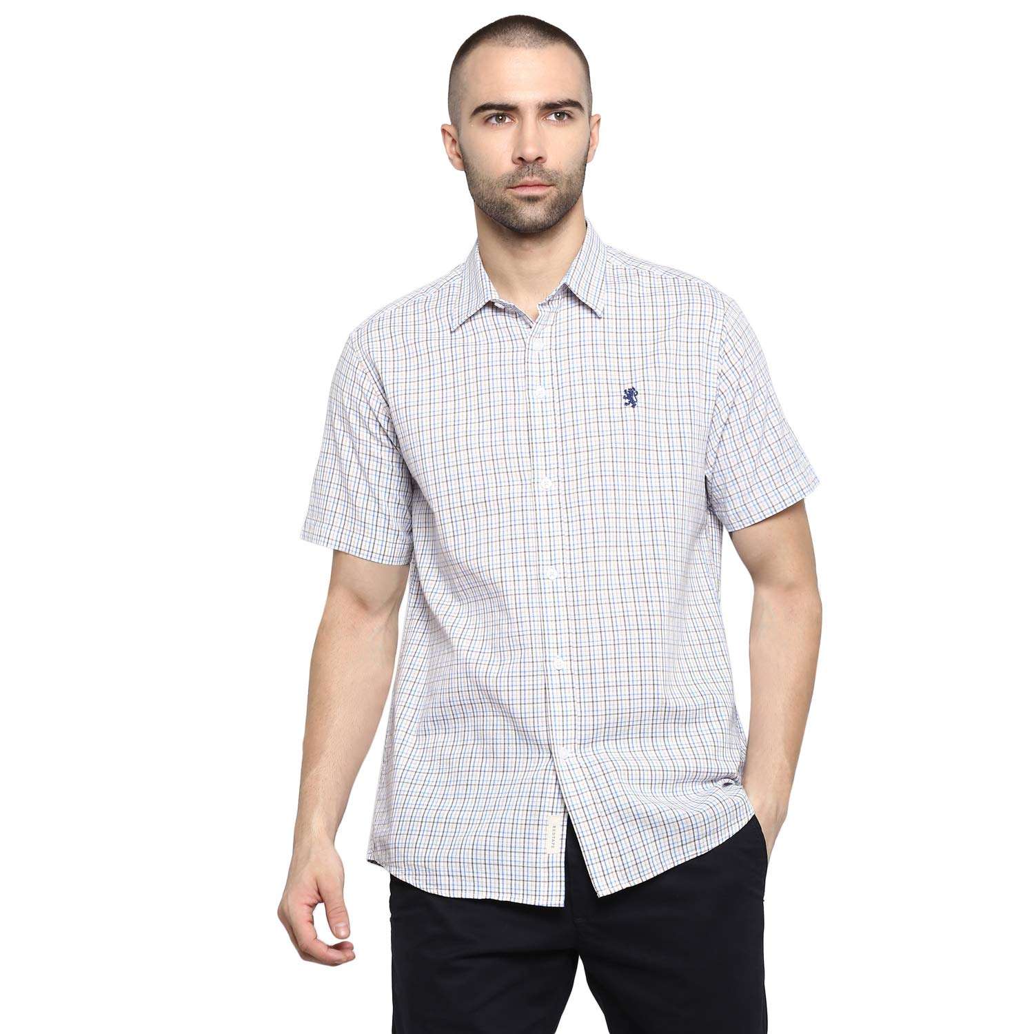 Red Tape Men's Checkered Regular fit Casual Shirt (RSH6408A_Beige_S 1