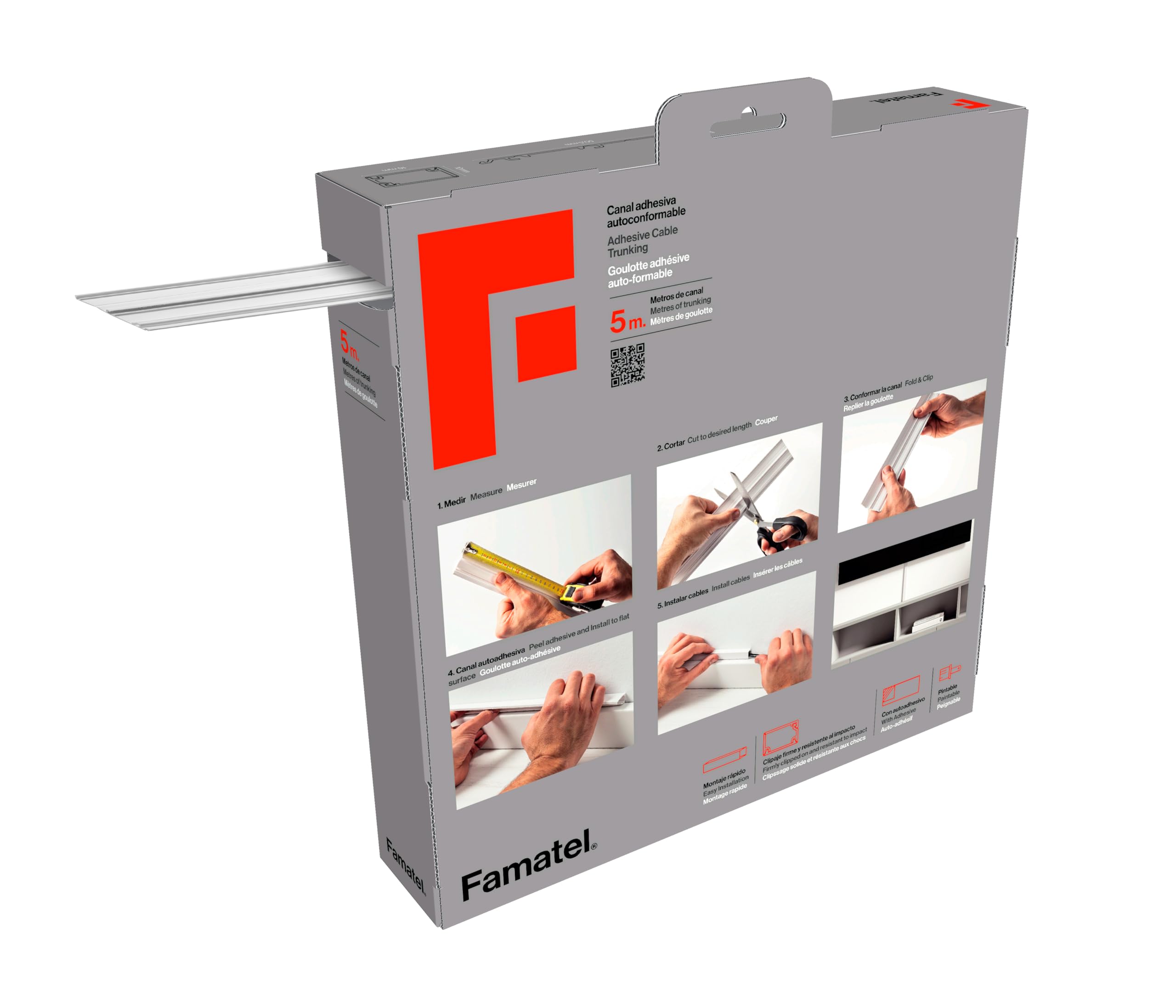 Cable Trunking Raceway 192" Self-Adhesive Paintable Cord Management, Cord Cover in a Roll Includes Junction Pieces and Easy to Store for Home and Office, 5/8" x 1.25" x 192" by Easylife Tech 3