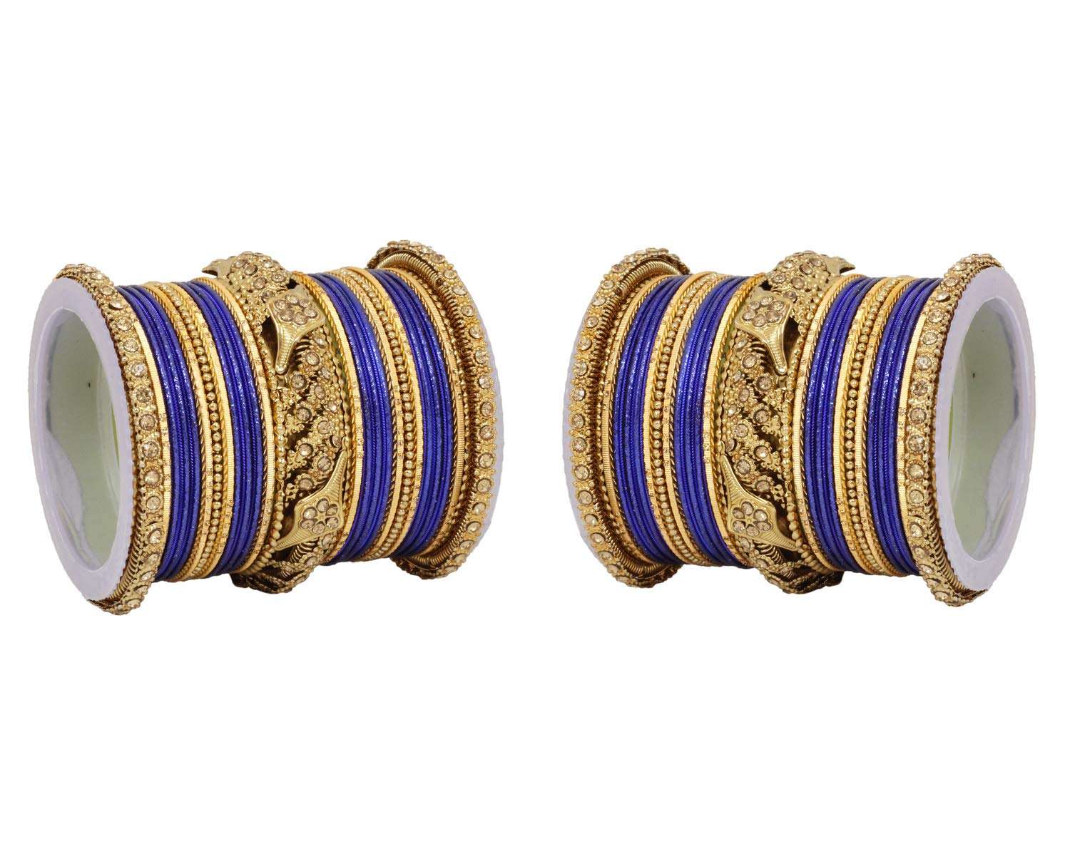 Sanara Traditional Golden Matte Diamond Style Beautiful 42 Pcs Bangles Set for Woman & Girls Jewellery (Blue, 2.6 (2.37 Inches)) 1