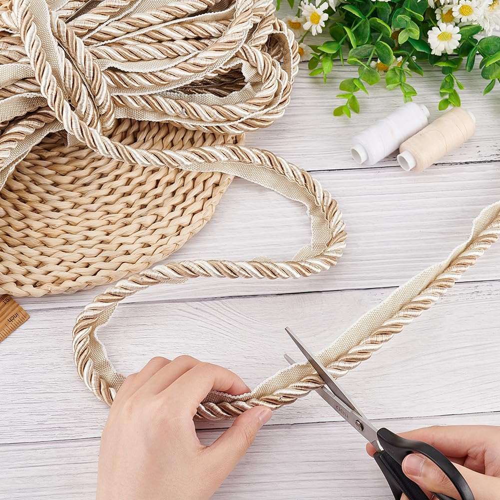 FINGERINSPIRE 6.6Yard Twisted Lip Cord Trim 21mm Wide Twisted Cord Trim Ribbon Dark Khaki Twist Lip Ribbon Rope Polyester Twisted Trim Cord Rope for DIY Handmade Carfts Home Curtain Sofa Decor 4