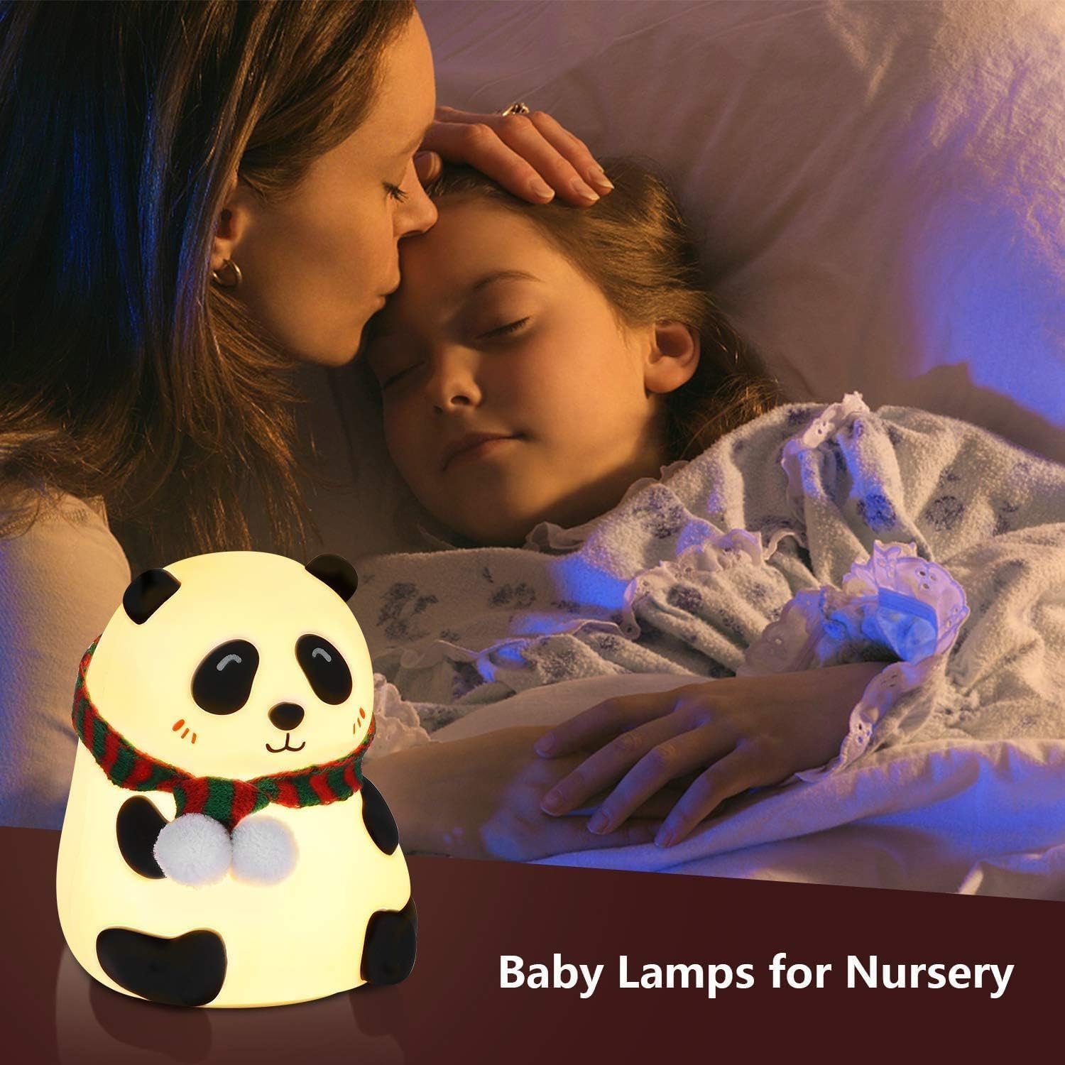 Panda Night Light for Kids,Cute 7 Colorful Light Baby Girl Squishy Night Light Lamp Panda Light Nursery Lamp Nightlight Room Decor,Gifts for Boys and Girls (Silicone Panda Night lamp) 4