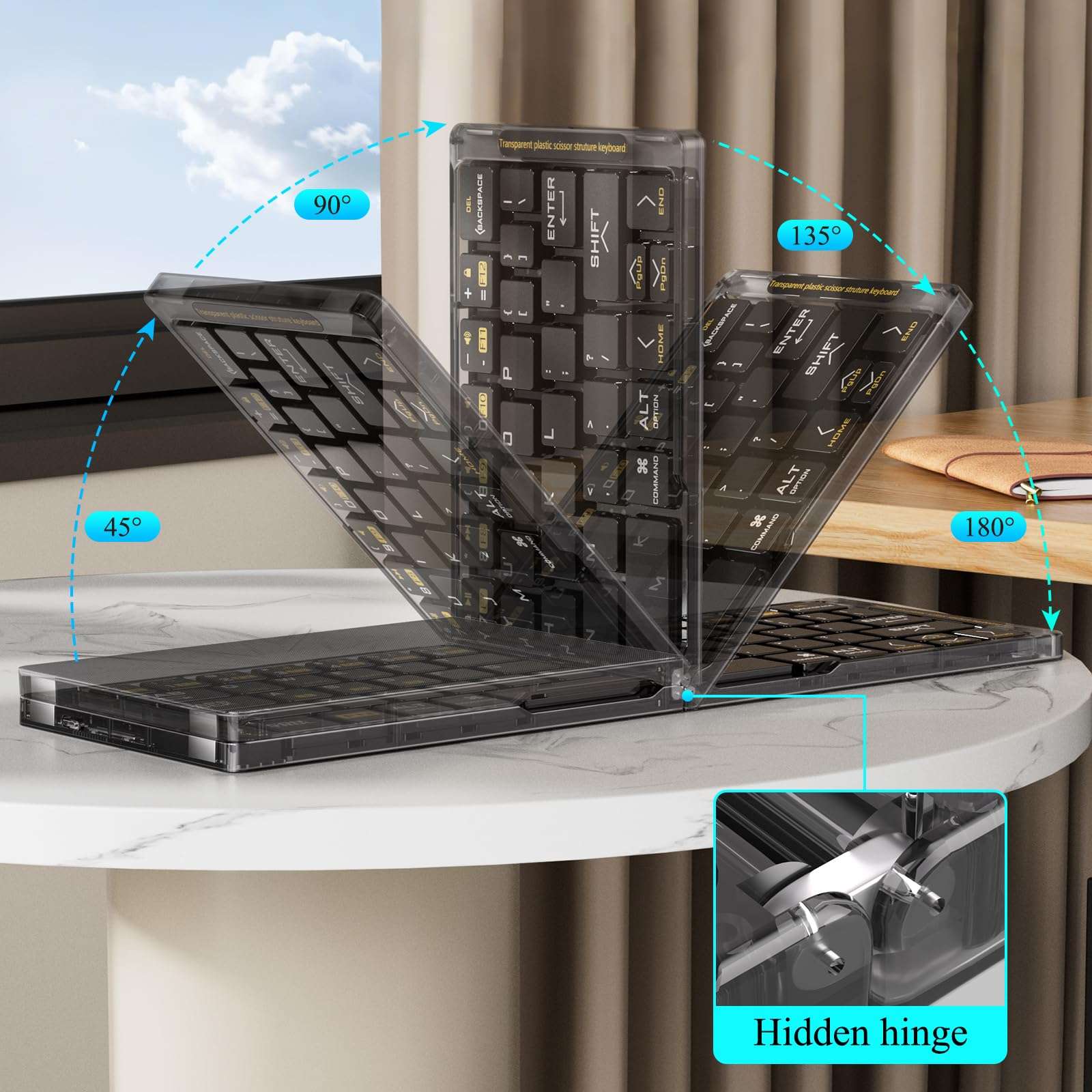 ANDLUCK Foldable Keyboard and Mouse(2.4G),F01 Folding Bluetooth Keyboard and Mouse Combo for Business and Travel,Portable Keyboard for Laptop iPads Tablets,for Windows/Android/iOS-Black Square Mouse 3