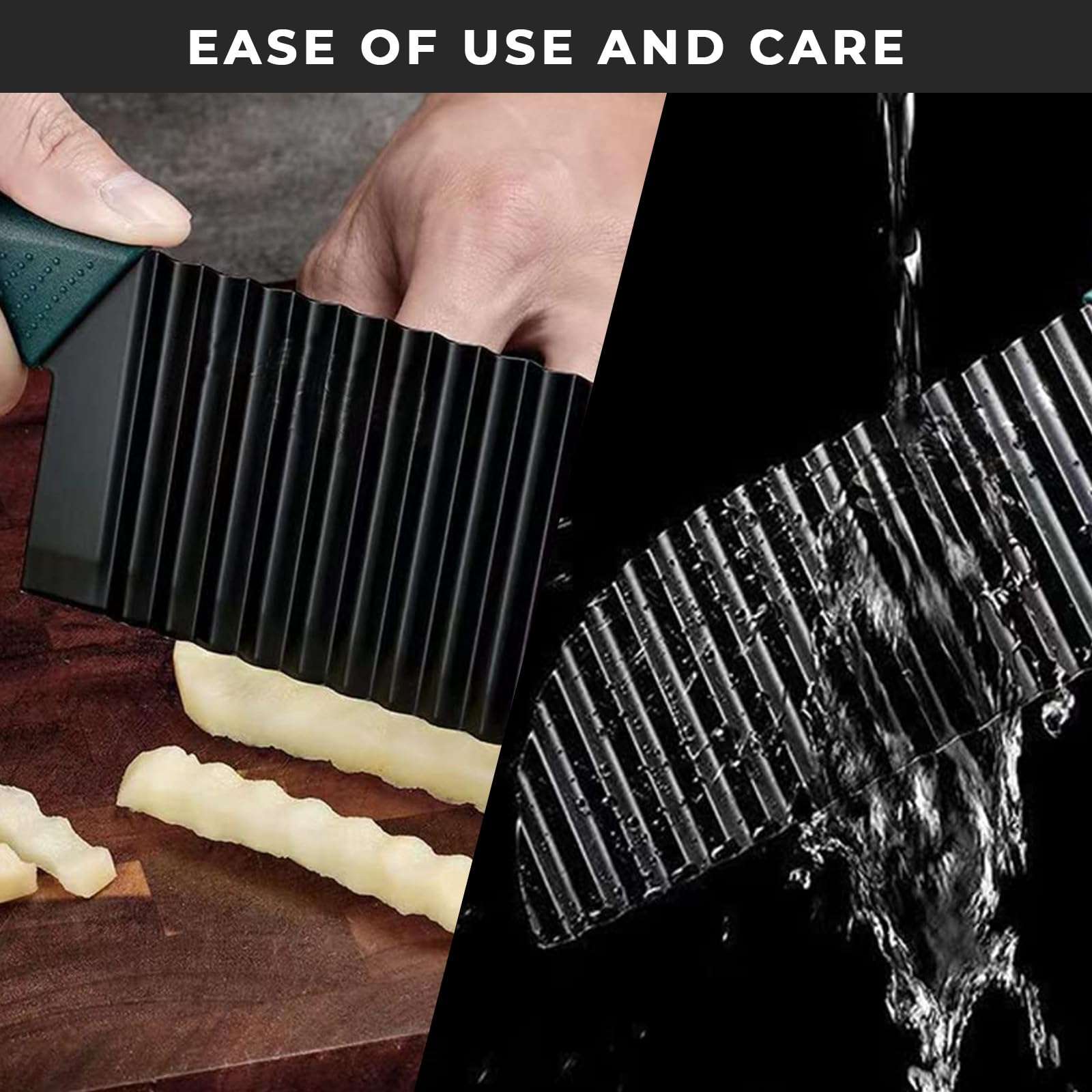 PANCA Multipurpose Crinkle Cutter Knife with Green Handle – High Carbon Stainless Steel Blade | Wavy Vegetable Chopper for Chips, Salad, Fries, Slicing, Dicing & Garnishing – Non-Slip 5