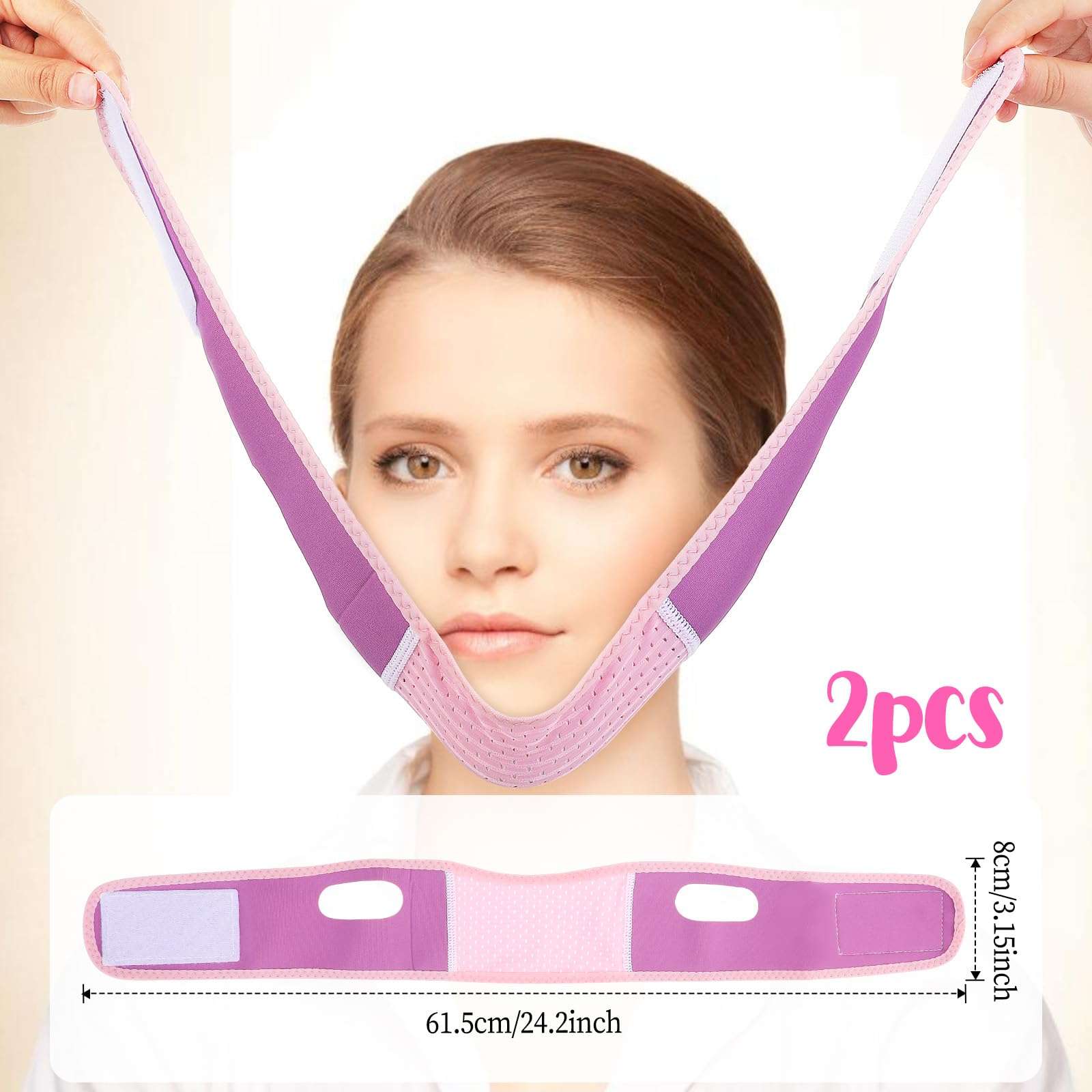 Lusofie 2PCS V-Line Mask Reusable V Line Lifting Mask Womens Chin Strap for Sleeping Double Chin Reducer, V Shaped Face Lifting Strap Face Slimming, Jaw Exerciser for Women (Pink & Purple) 3
