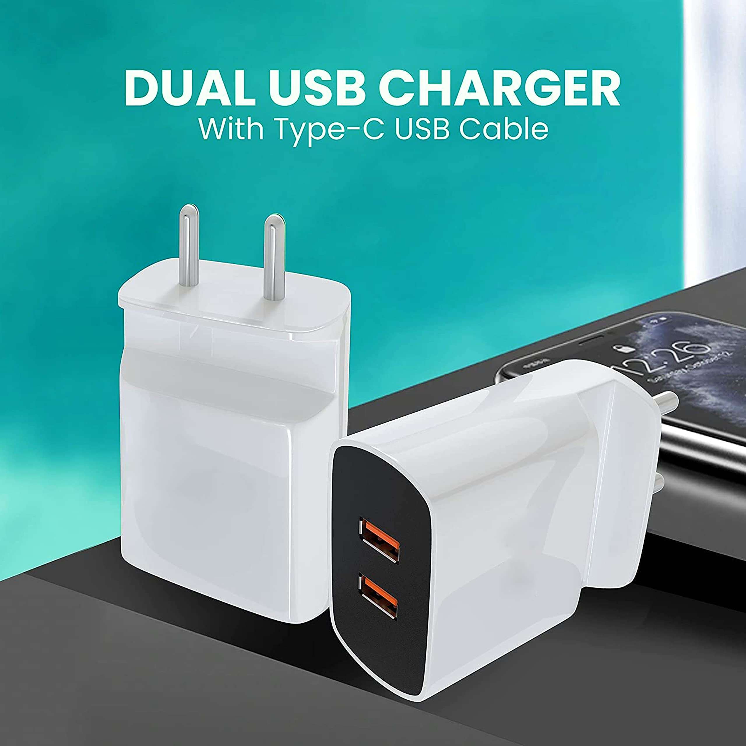 Dual USB Charger For Nokia 6.1 Charge 3.4A Fast Charger with Inbuilt Mobile Stand, Free Type-C Cable, Smart Protection System, Made in India Adapter, Fast Charging & Data Transfer,Elements LED Indicator & Slot HolderNNS1 (Mobile Charger With stand, White) 6