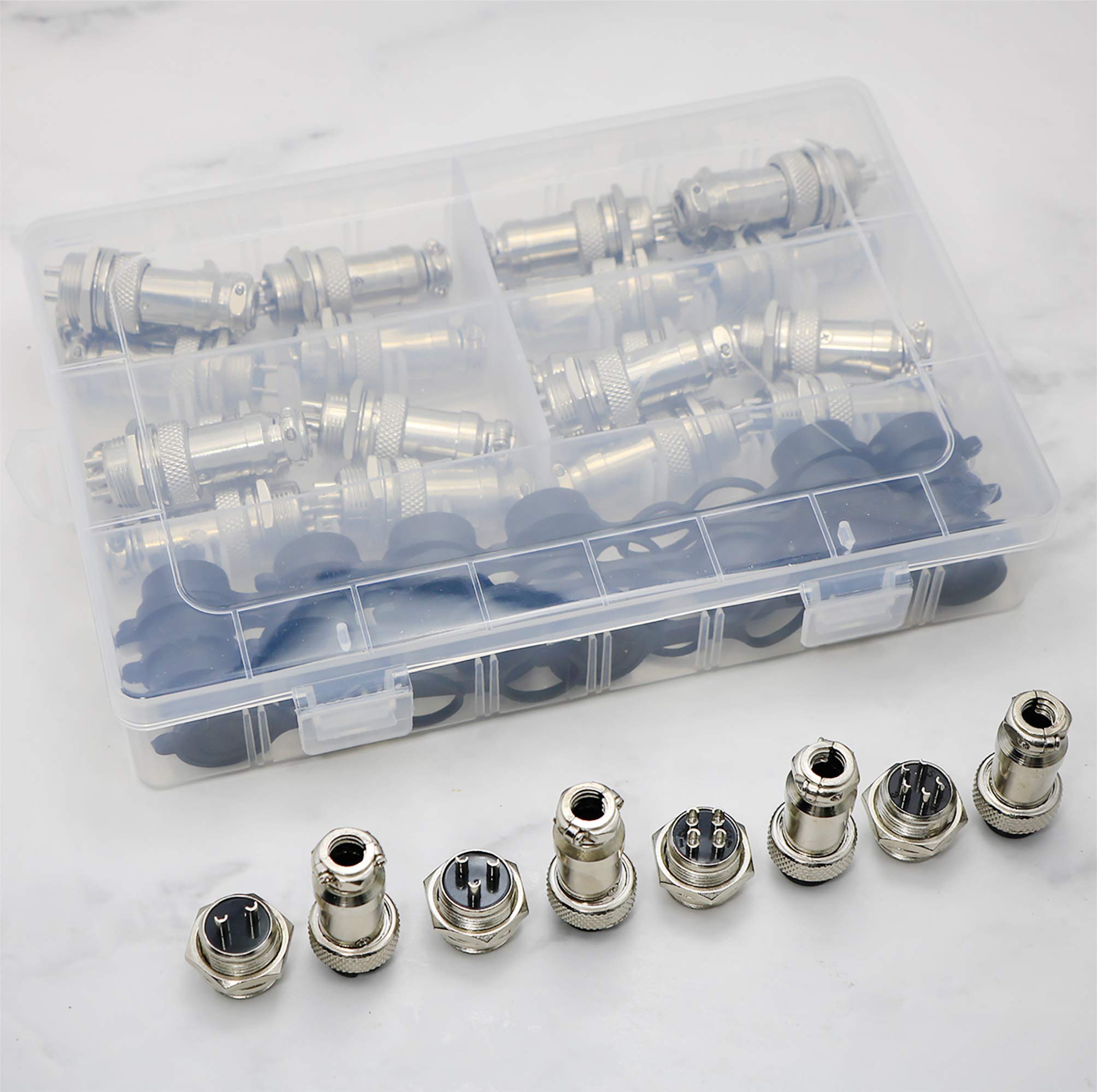 Aviation Connector, GX16 2 Pin/ 3 Pin/ 4 Pin/ 5 Pin 16mm Thread Male Female Panel Metal Aviation Wire Connector Plug Assortment Kit with Aviation Plugs Cap-60 Pcs 6