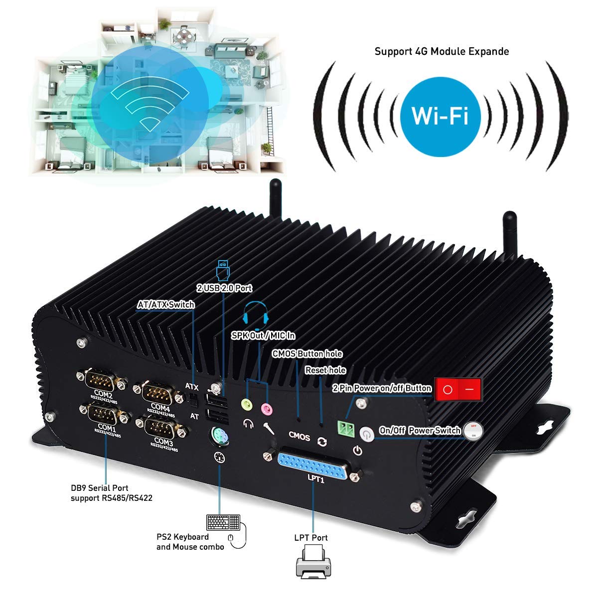 Mini PC Desktop PC Core i5 8250U 16GB RAM, 128GB SSD, Micro PC, Dual LAN, BT4.0, Industrial Mini PC with HDMI/VGA Port, RS232 COM, USB3.0, Mini Computer Windows 10 Pro GPIO Industrial PC 2