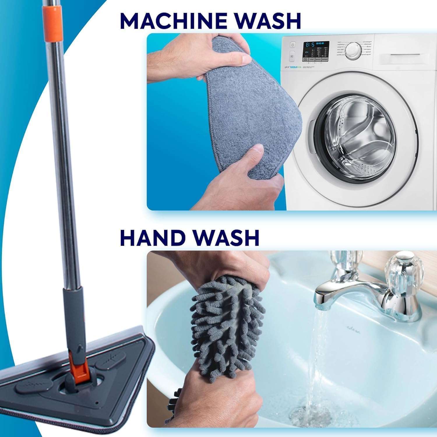 Gigglenest Wall mop Cleaner with Long Handle,Triangle Microfiber Dust Mop Baseboard Cleaner Tool Ceiling Washer Window Washing Kit with Extension Pole2 Removable Washable Replacement 4