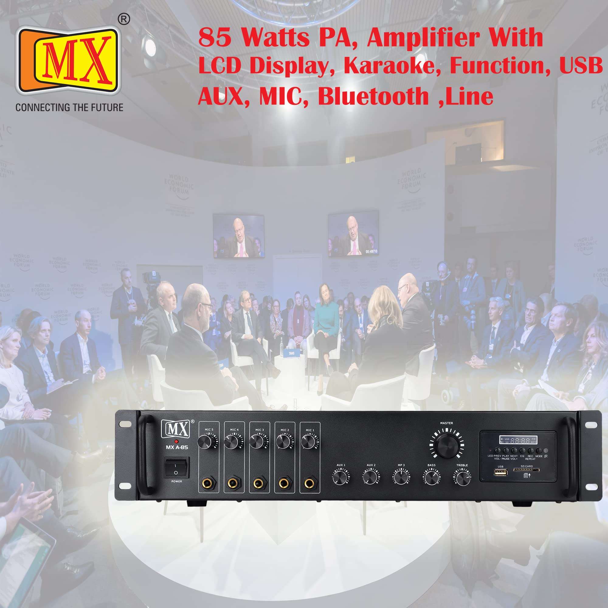 MX (A-85) PA AMPLIFIER WITH LCD DISPLAY,KARAOKE FUNCTION,USB,AUX,MIC,BLUETOOTH,LINE PERFECT FOR HOME AND OUTDOOR FUNCTION 6