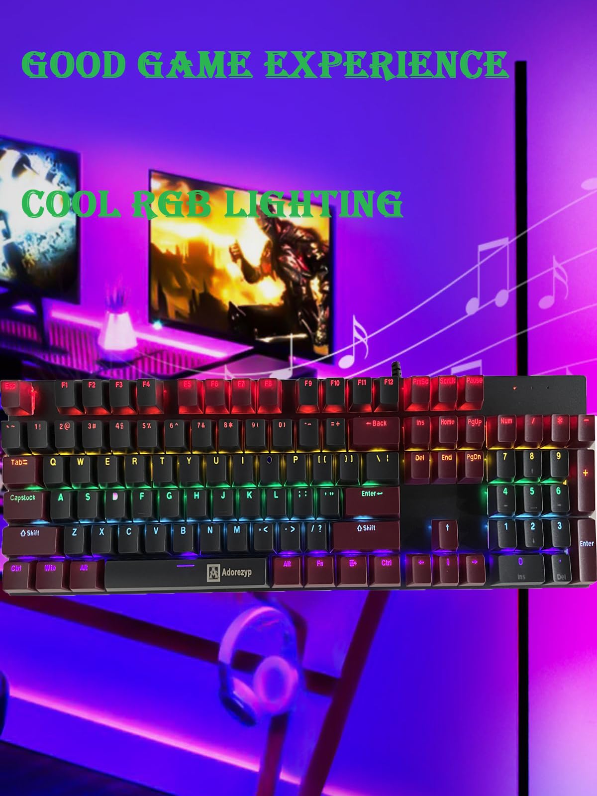 Adorezyp Mechanical Keyboard with Full Size, 104 Keyboards MX RGB Wired Mechanical Keyboard for Gaming,Satellite Box Red Switch,Quiet and Silence (Black-Red) 4