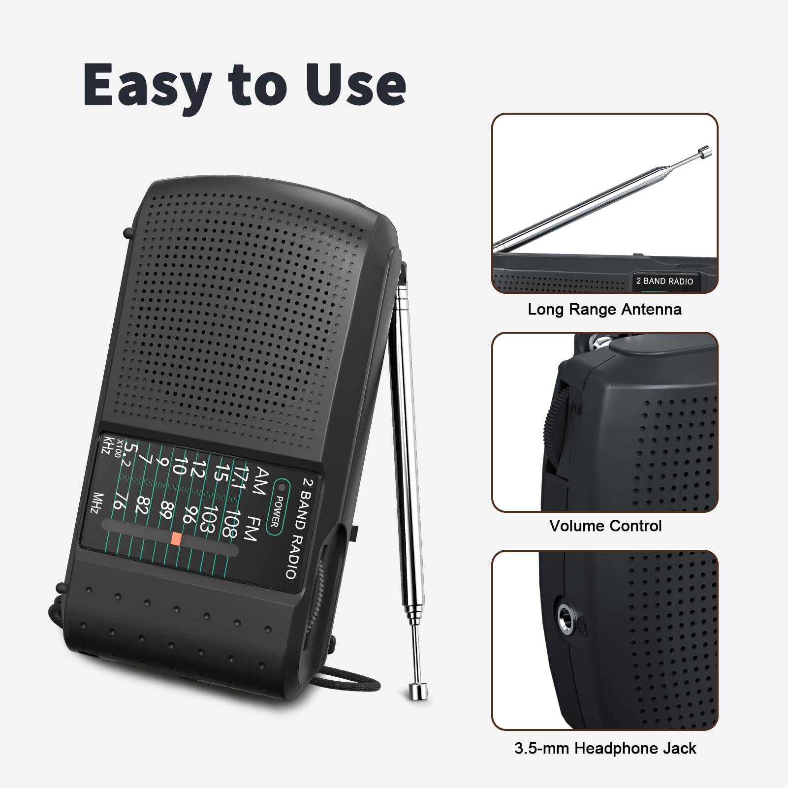 Multi-Band AM/FM/SW1-2 Radio Transistor Radio AC or Battery Operated with Best Reception Big Speaker and Precise Tuning Knob with AUX in & 3.5mm Earphone Jack 6