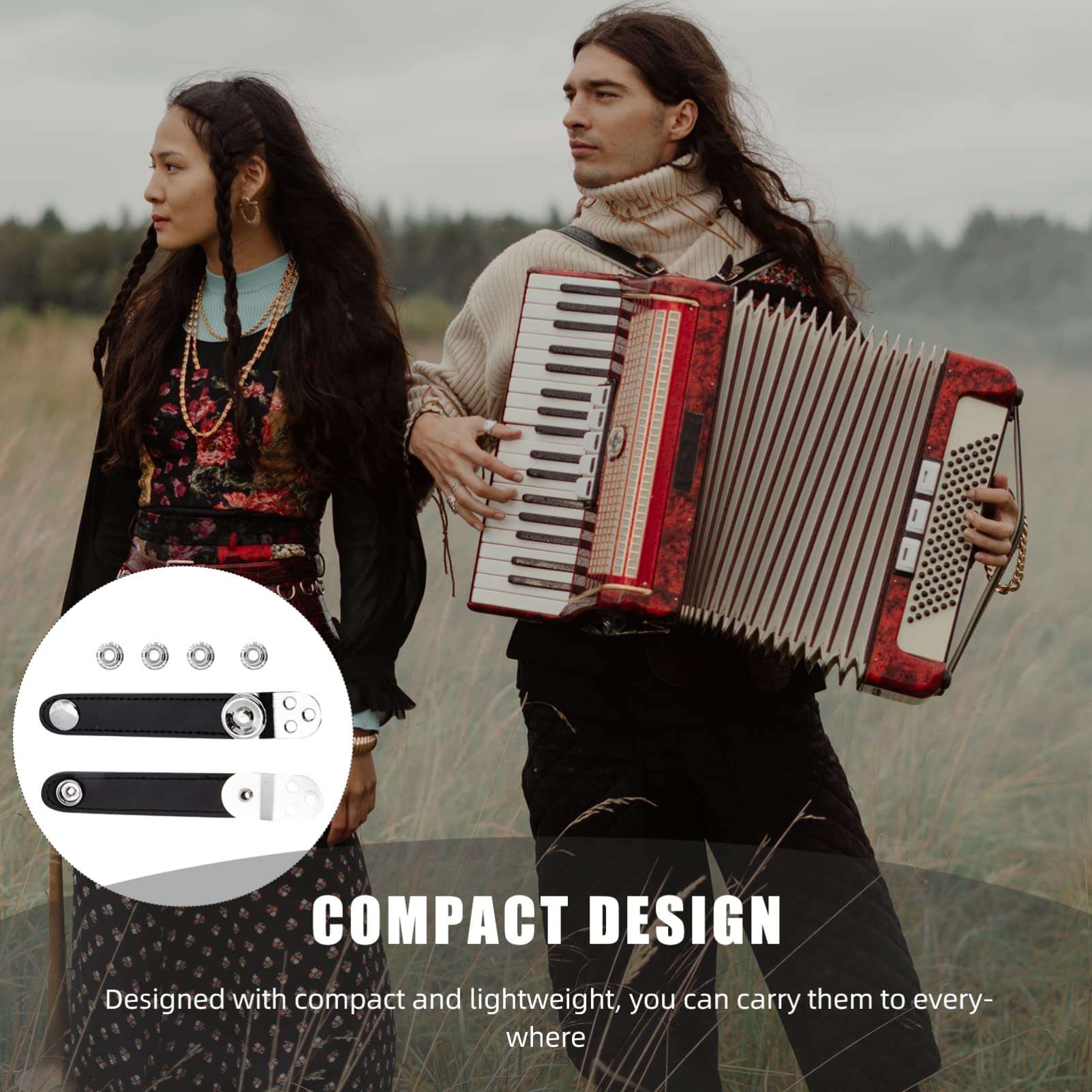 1 Set Universal Bellows Straps Accordion Bellows Straps Clasp Cowhide Accordion Straps with Buckles Double- layer, Black 6