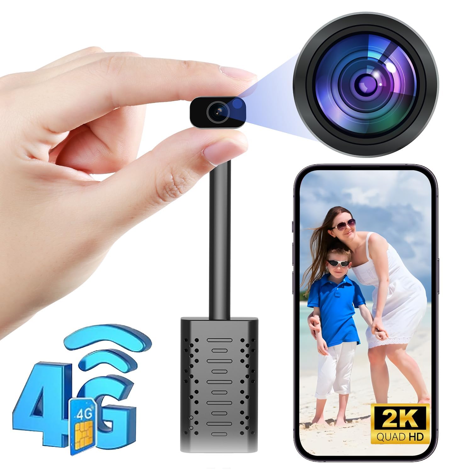 Smallest 4G USB Camera with 300M SIM Card,No Wi-Fi Needed,HD1080P Wireless WiFi 4G Portable Camera Motion Alert with App Live Streaming,Motion Detection,Night Vision,Cloud Storage for iOS/Android APP