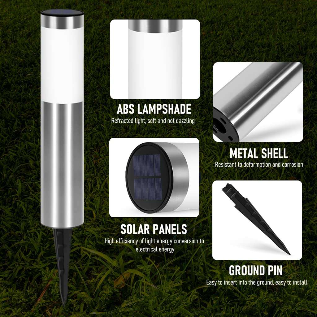 ELEPHANTBOAT® Solar Lights Outdoor Lawn Light Post Lamp LED Solar Powered Lights White Light Lawn Light Porch Light Path Way Lights, IP44 Waterproof Landscape Lighting for Garden 4
