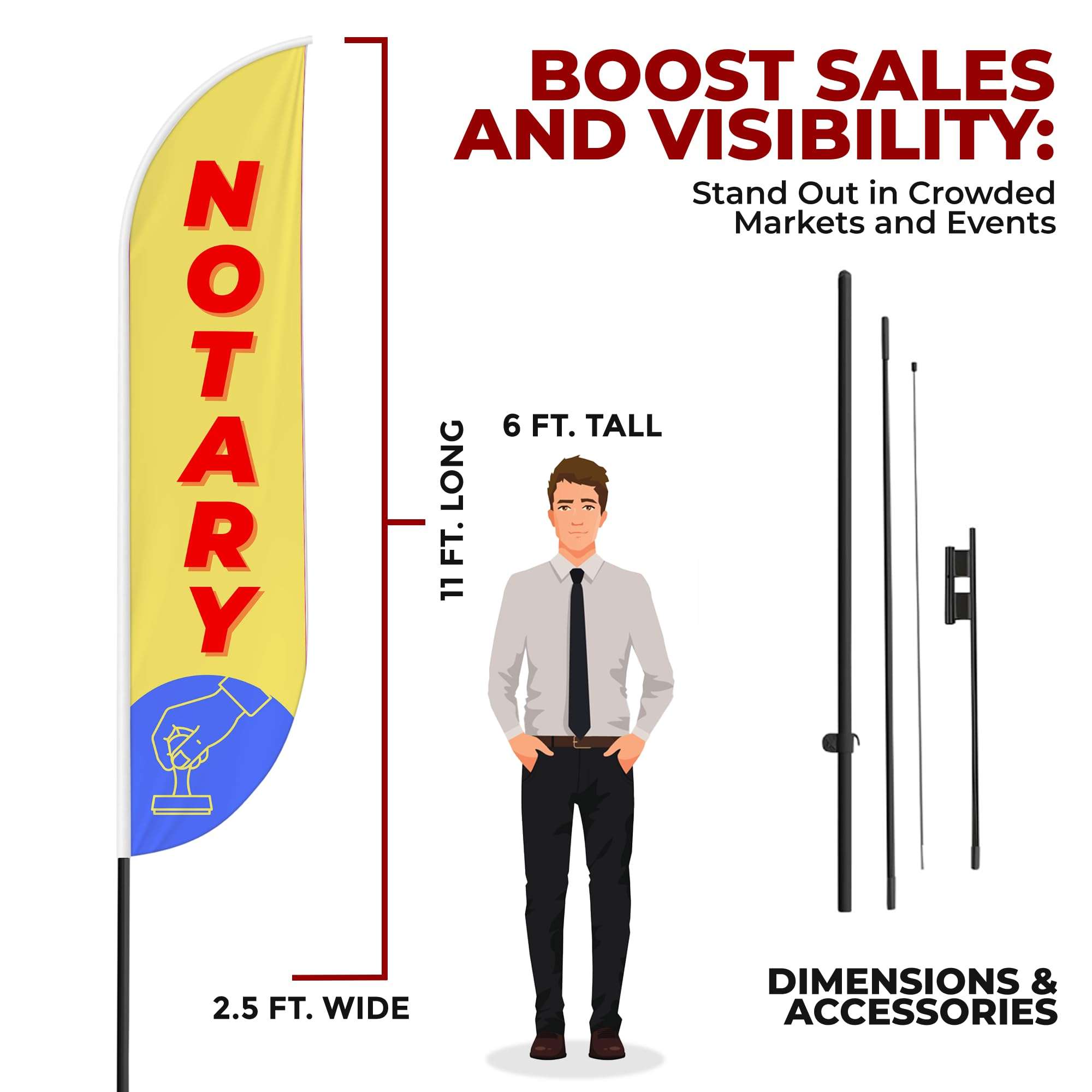 Notary Sign feather flag Pole Mount for Outdoor by Mavis Print | 15 FEET Long Polyester Outdoor Banner Flag Pole Kit for Easy Hang | HD Print Swooper Flag Pole Stand for Business Advertising 4