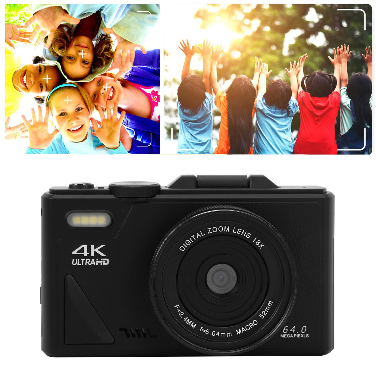 Digital Camera with Flip Screen LCD, UHD 4K 64MP Camera, Digital Point and Shoot Camera with 18X Zoom, Vlogging Camera for Travel Photography Vlogging (Black) 5