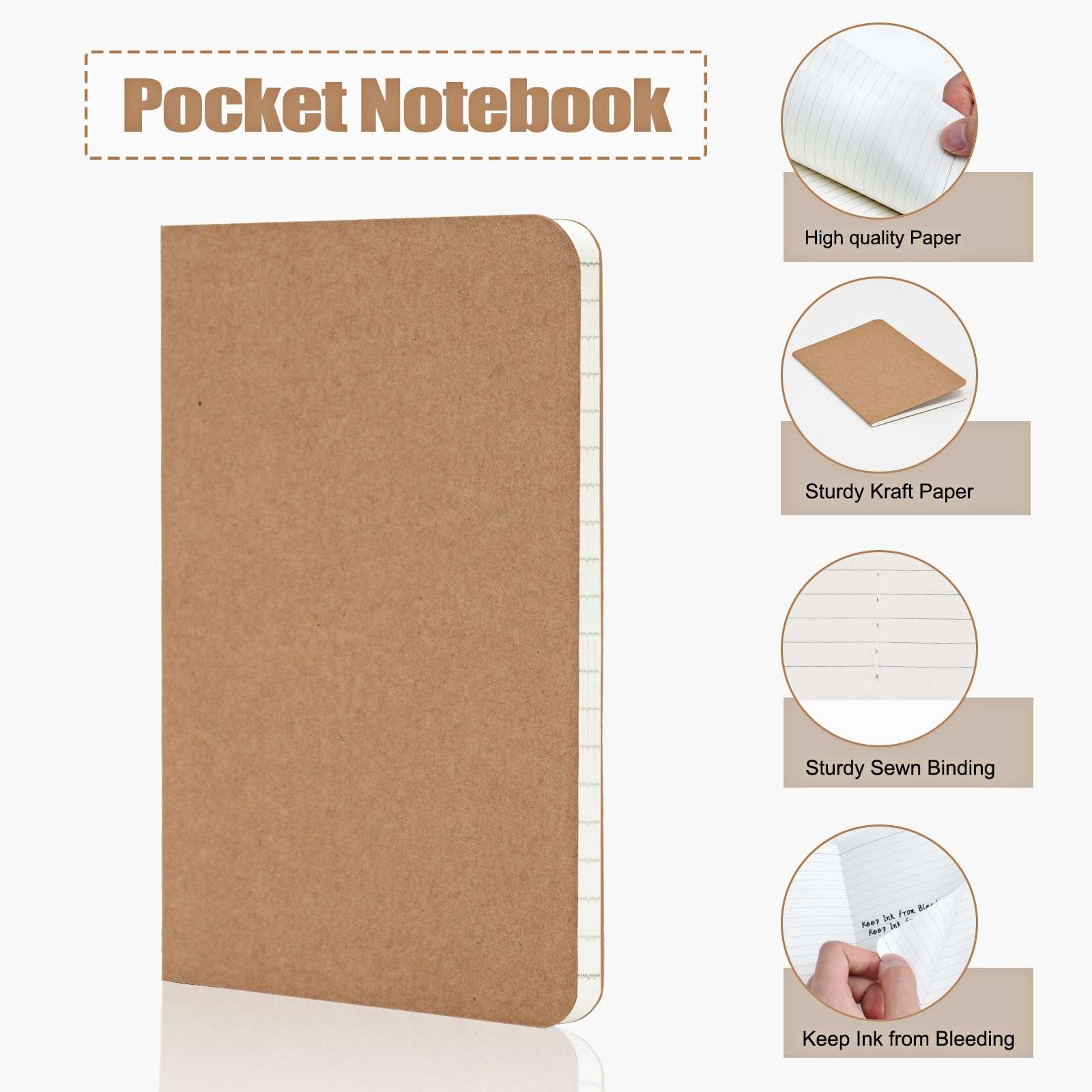 EOOUT 12 Pack Little Notebooks Pocket Notebooks, 3.5" x 5.5" Softcover Mini Notebooks, Small Brown Notebook Memo Note Pads for Men Women Kids Traveler Author, 30 Sheets, 60 Lined Pages 4