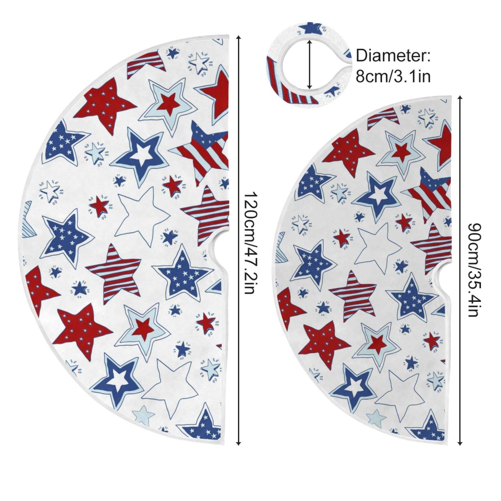 USA Flag Independence Memorial Day Christmas Tree Skirt 35.4 Inch Patriotic Stars 4Th Of July Xmas Tree Skirts Floor Door Mat Pad Rug Decorations for Holiday Party Indoor Outdoor Home Office Ornaments 5