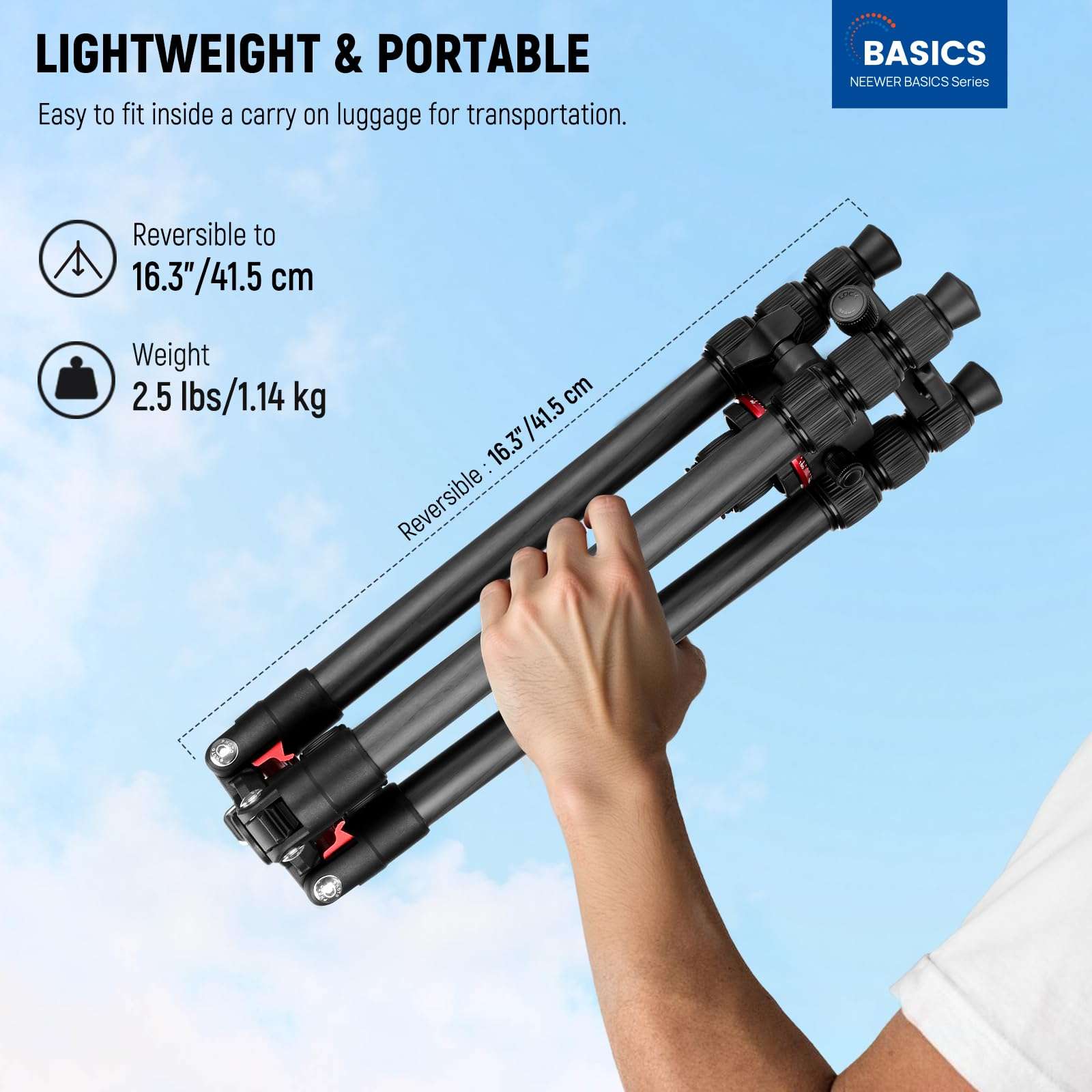 NEEWER Basics Carbon Fiber Travel Tripod, 64" Compact Lightweight Portable Camera Video Stand, Arca Type Ball Head & Cell Phone Holder Compatible with iPhone Video Recording, Max Load 13.2 lbs, TP17 3