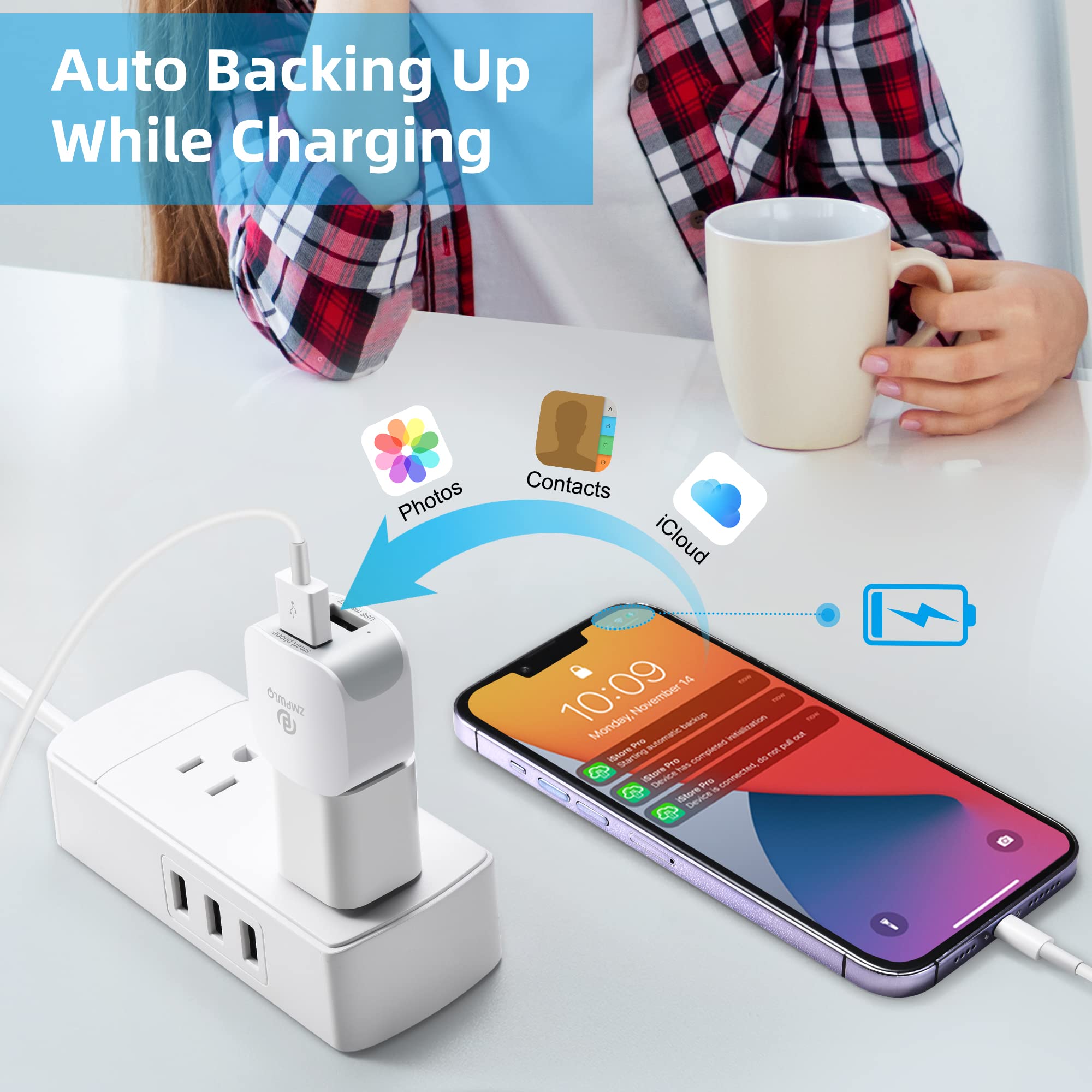 PL ZMPWLQ Auto Backup Adapter 256GB|Photo Stick| Photo & Video Backup Storage| Data Cube for Phone Pictures| Backup Flash Drive| external storage device| transfer photo device| for iPhone/iPad/Android 2