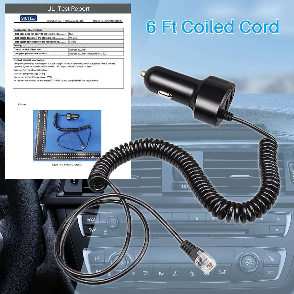 FouceClaus Radar Detector Power Charger Cord for Escort Valentine One V1 Beltronics Uniden R3/R4/R7/R8, Passport and More, Power Adapter for RJ11 Radar Detectors with Dual USB Ports 4